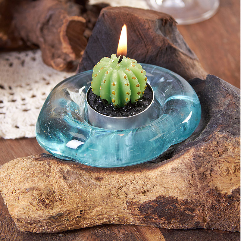 Bougeoir en verre fusionné sur bois