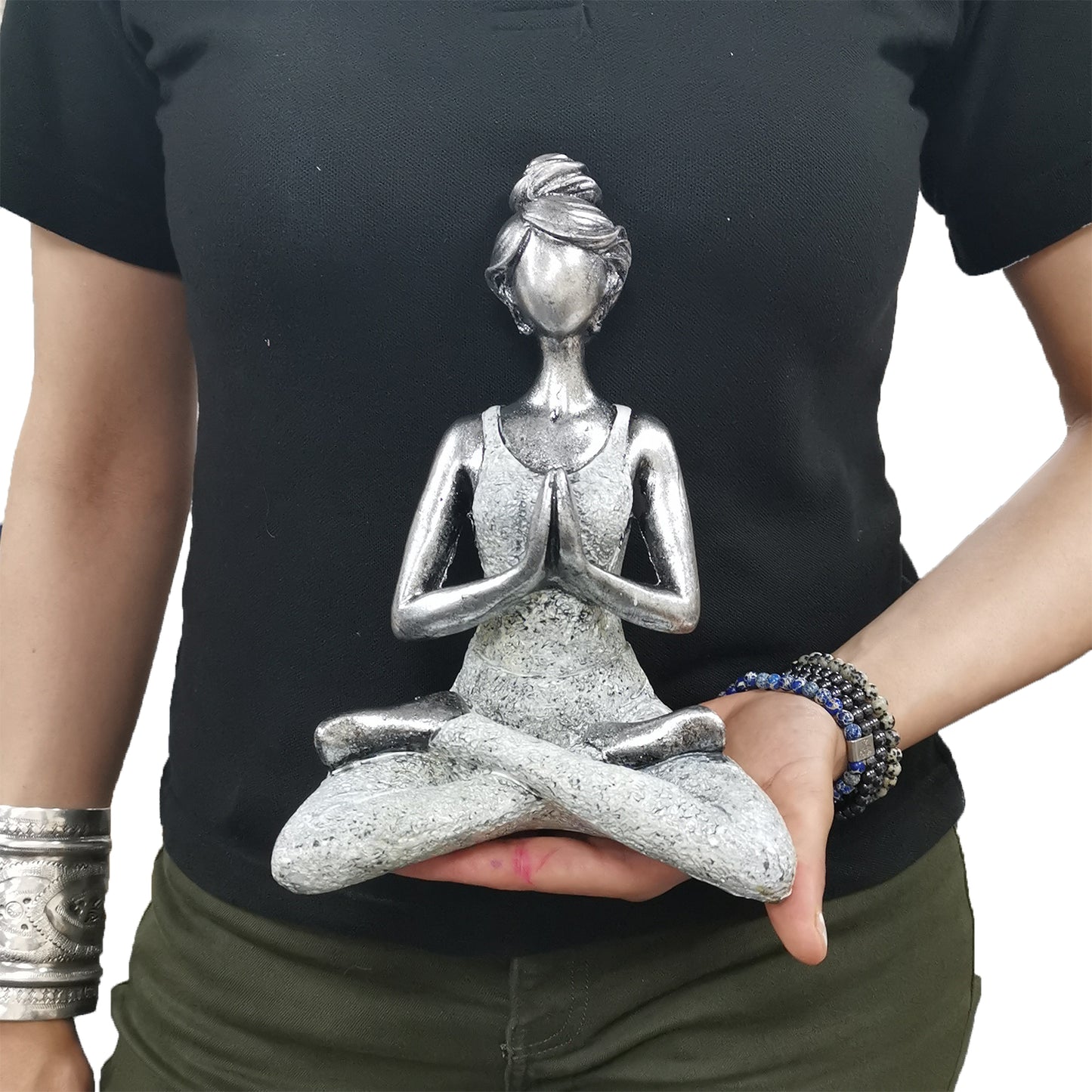 Figurine Yoga Lady - Argent et Blanc 24 cm