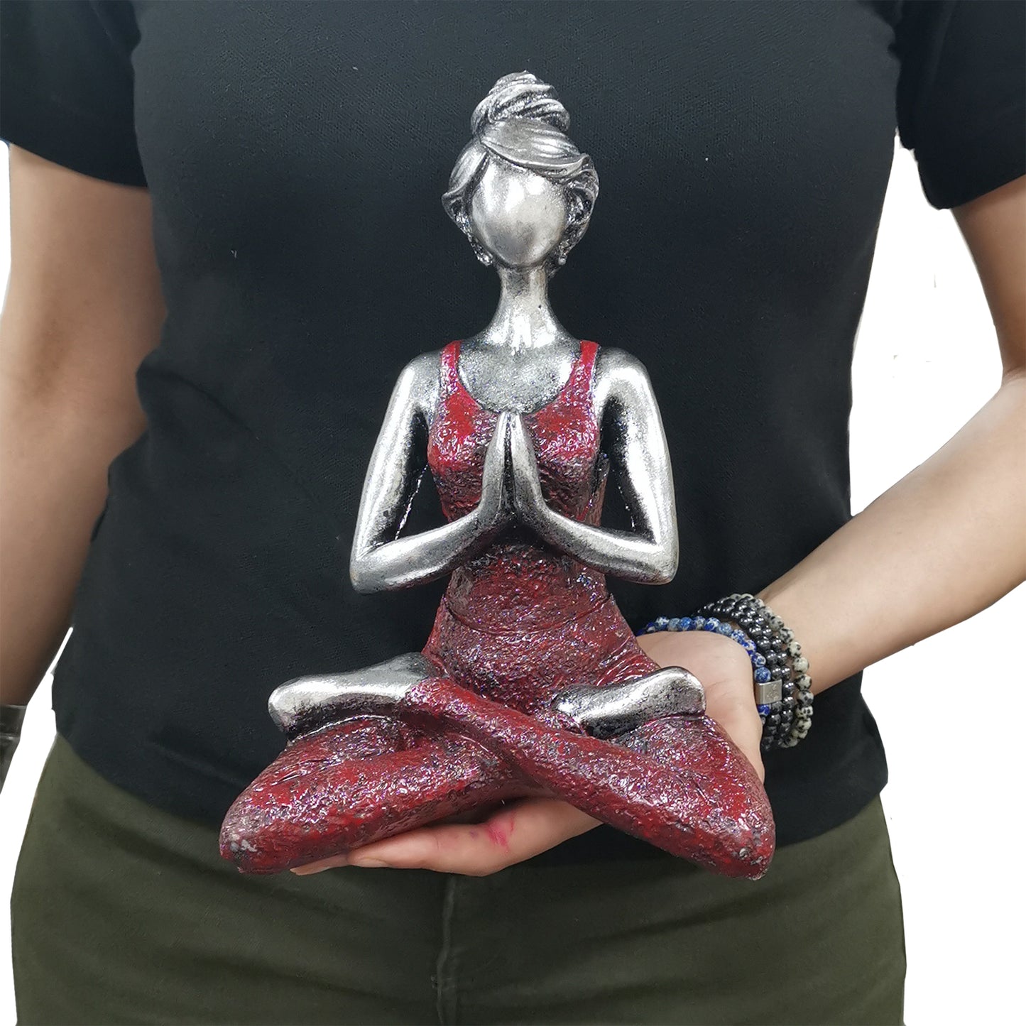 Figurine Yoga Lady - Argent et Bordeaux 24 cm