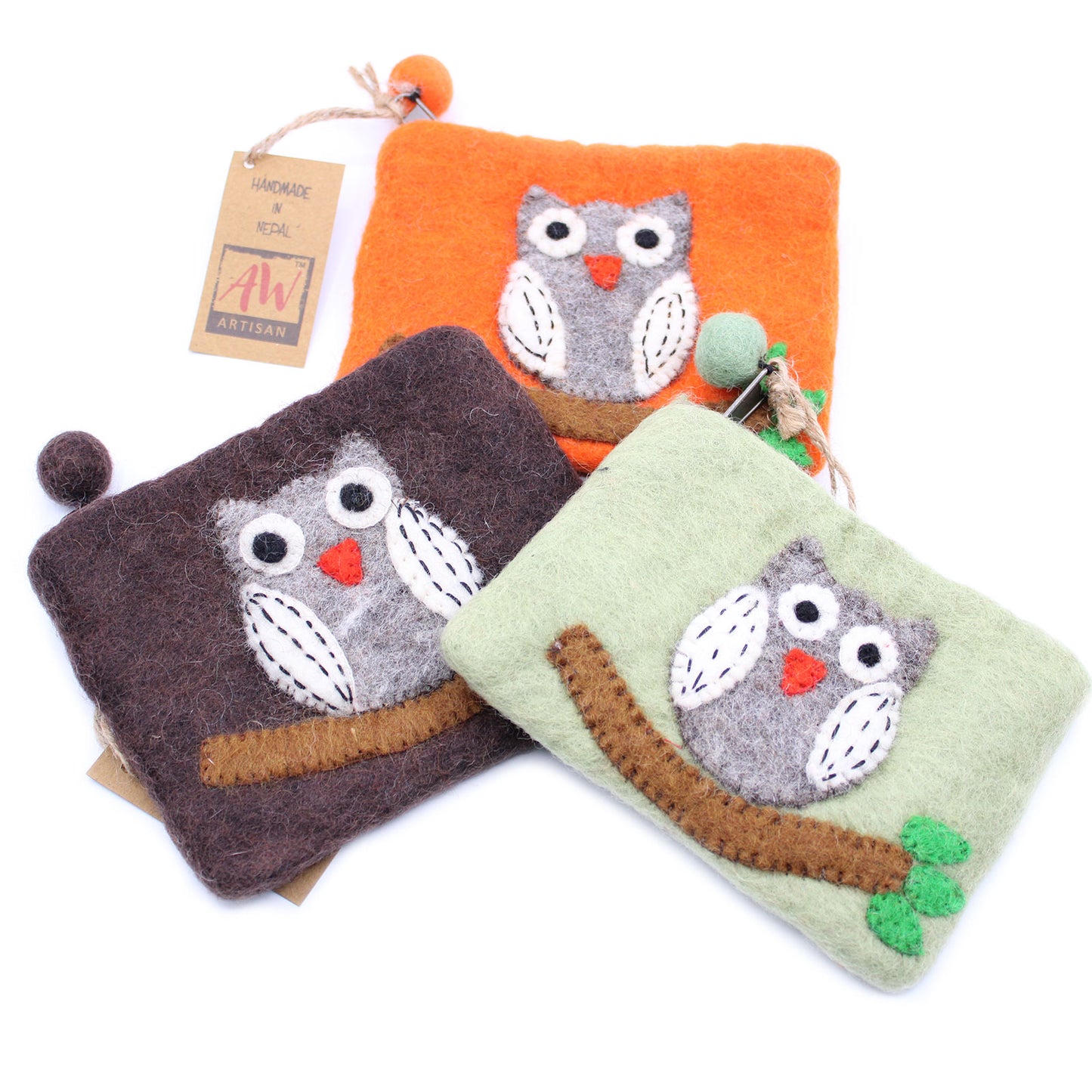 Étui en feutre naturel (assortiment) - Hibou sur branche