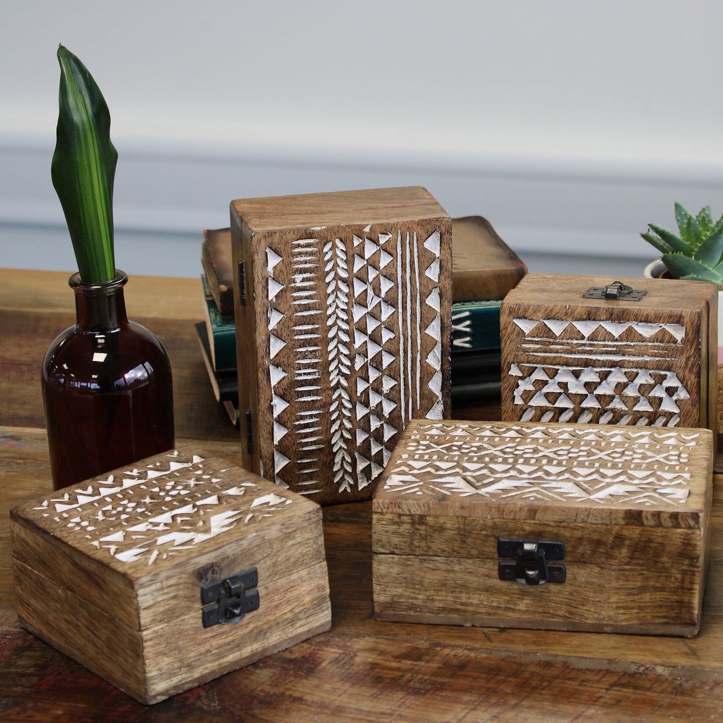 Boîte en bois blanche - Pilulier à motif aztèque 3x1,5