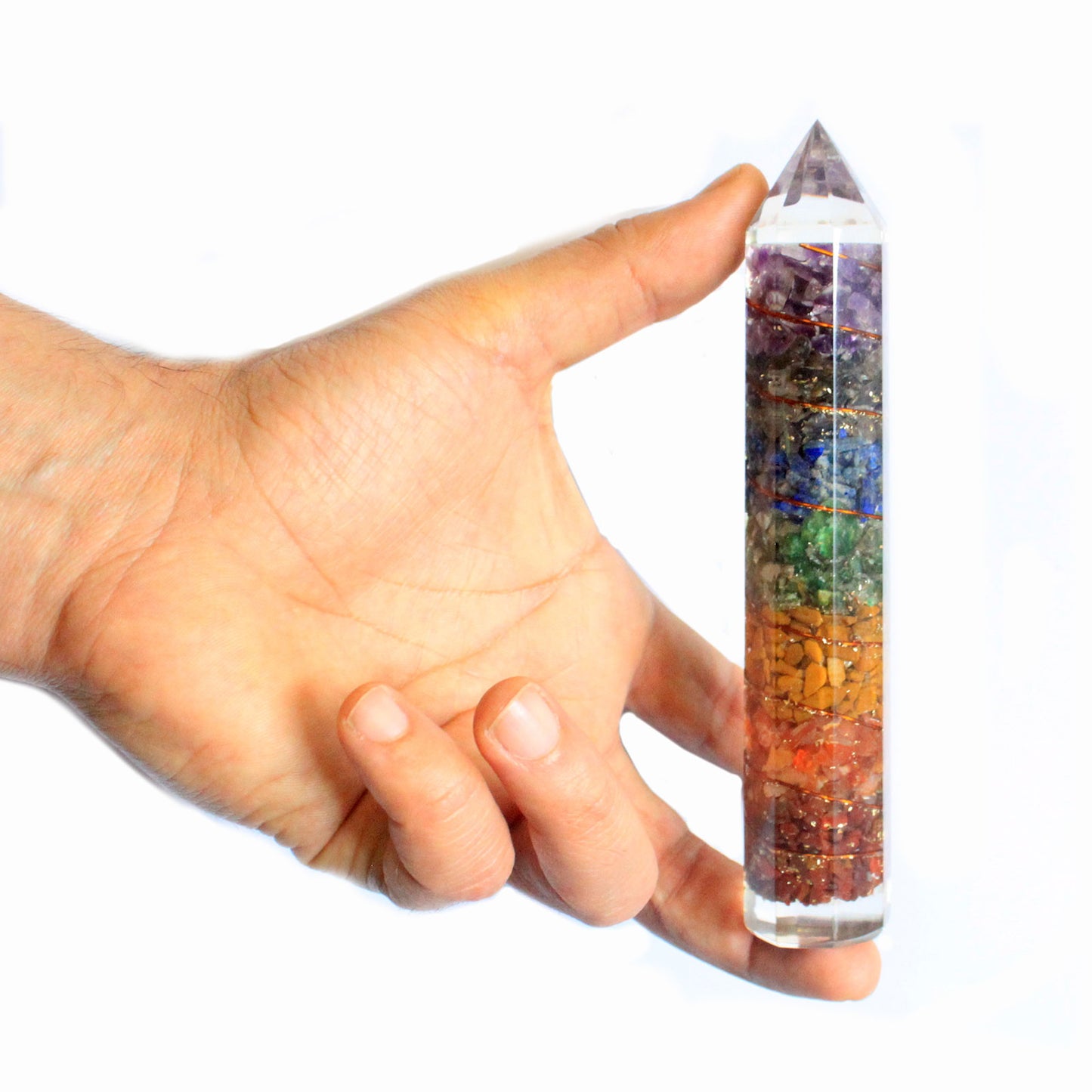 Orgonite-Eau- 15 cm sculptée avec du cuivre et des pierres précieuses