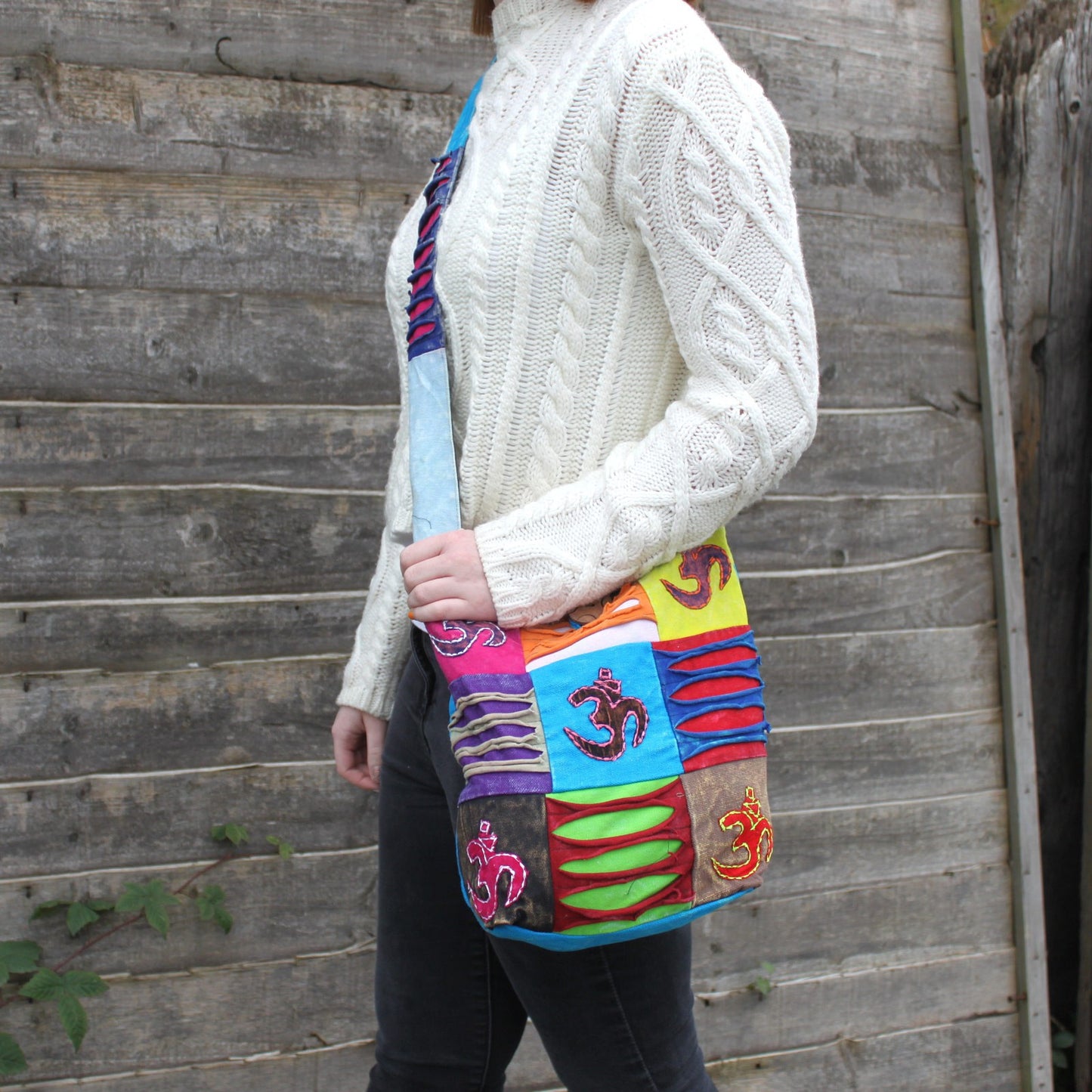 Sac ethnique style hippie - Bleu sarcelle / Om