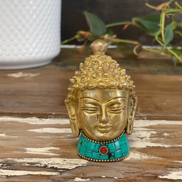 Figurine de Bouddha en laiton - Tête moyenne - 8 cm