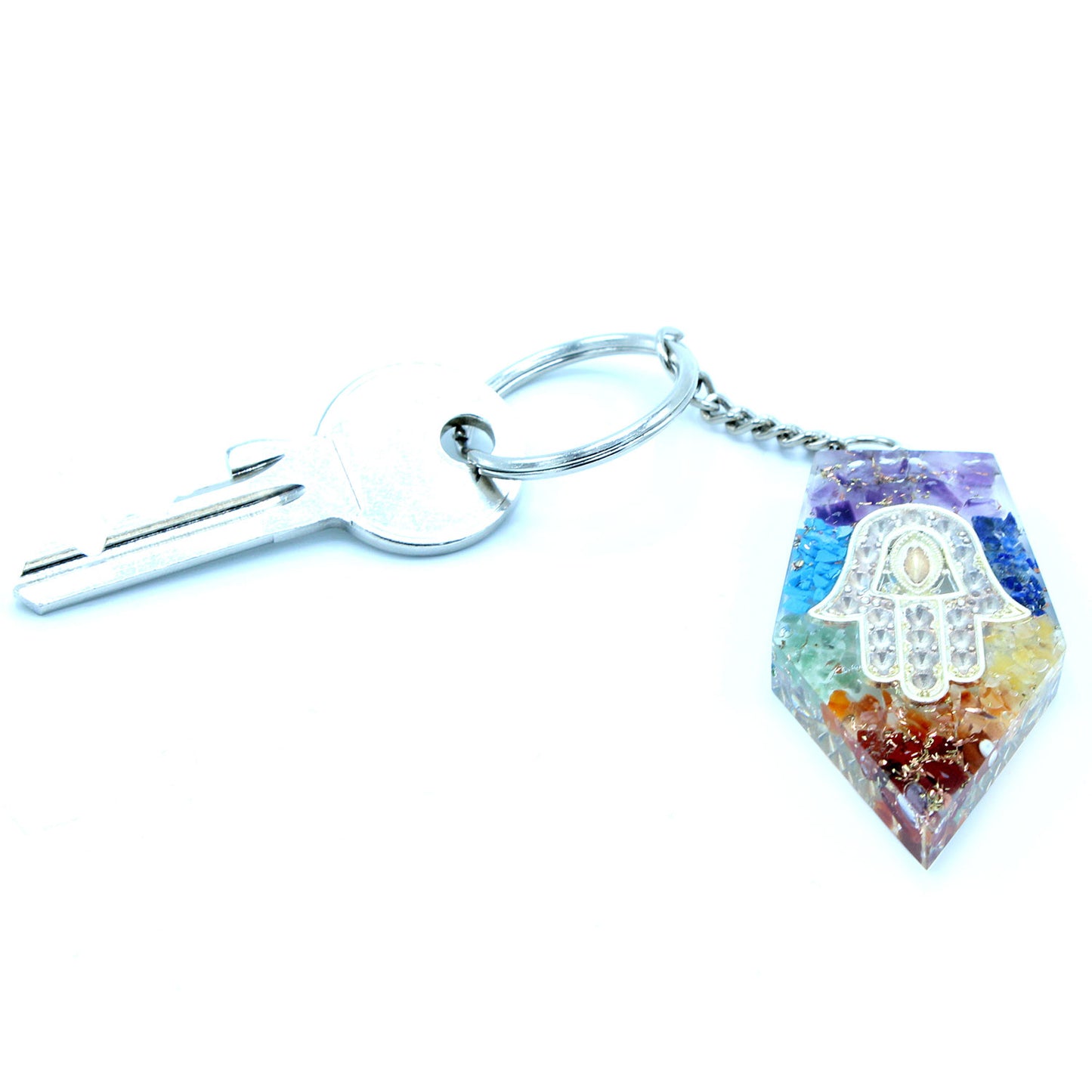 Porte-clés Orgonite - Pierres précieuses du chakra Hamsa