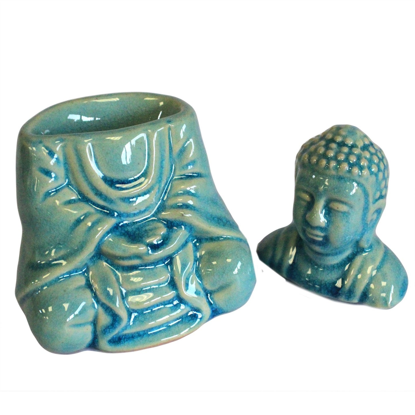 Brûleur à huile Bouddha assis - Bleu