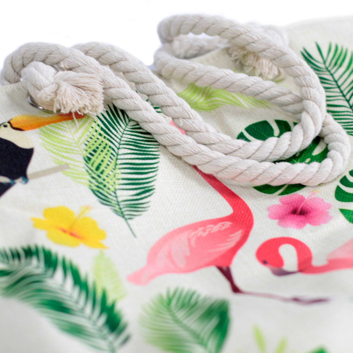 Sac cabas avec anse en corde - flamant tropical