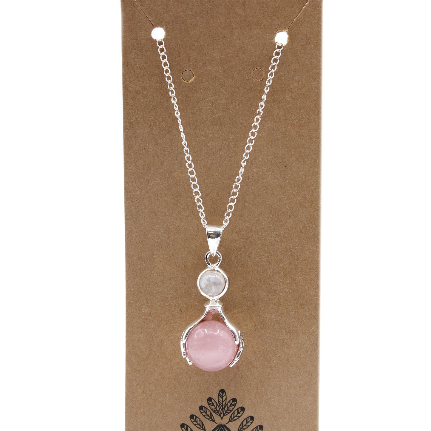 Pendentif « Mains de guérison » en pierre précieuse – Quartz rose
