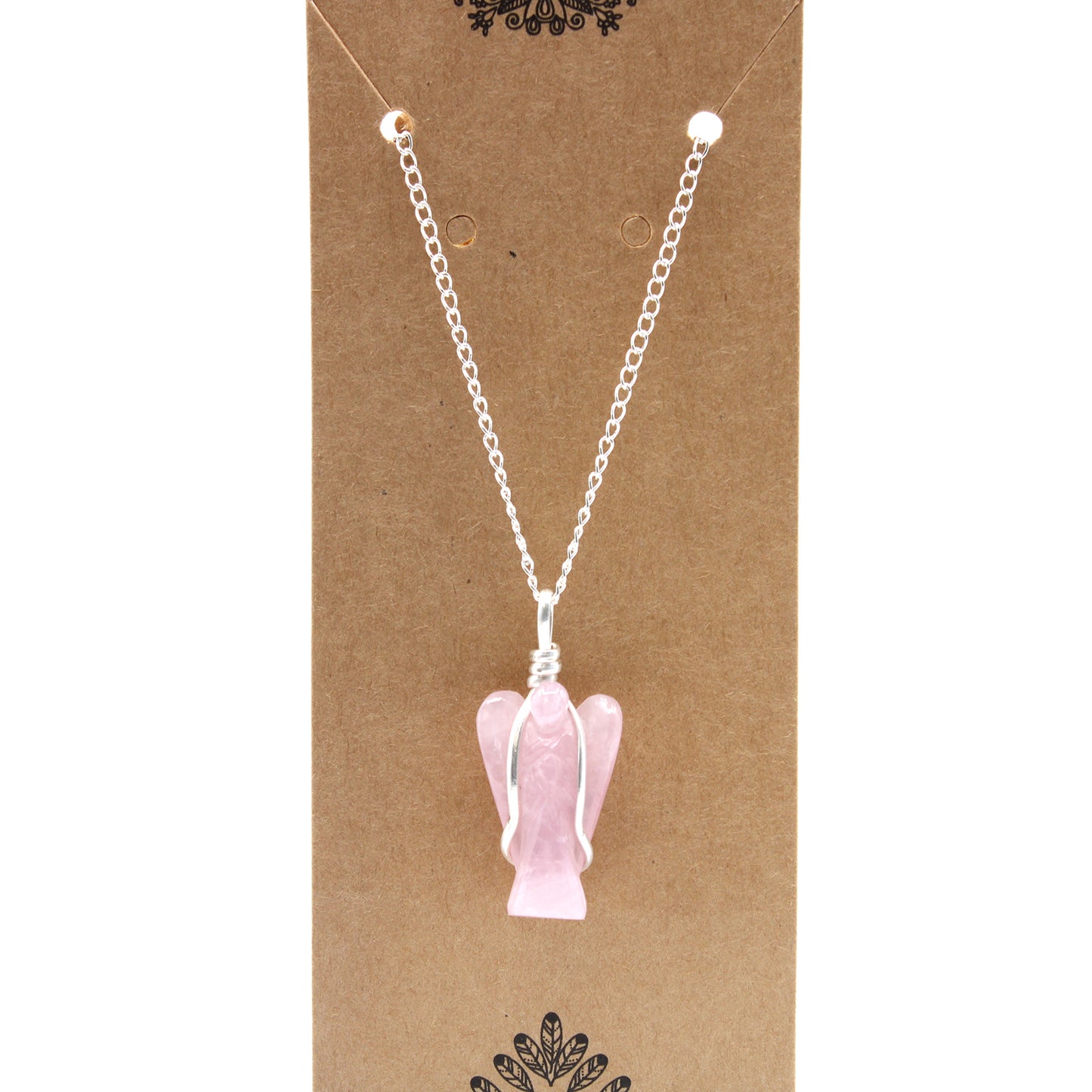 Pendentif ange gardien avec pierres précieuses - Quartz rose