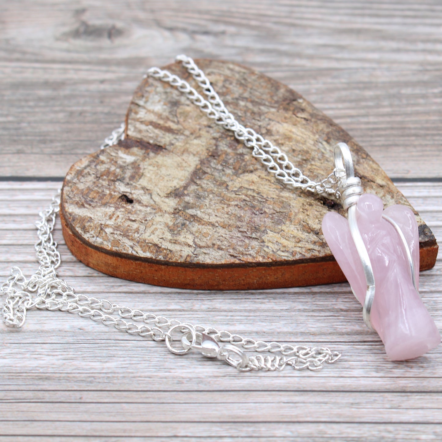 Pendentif ange gardien avec pierres précieuses - Quartz rose