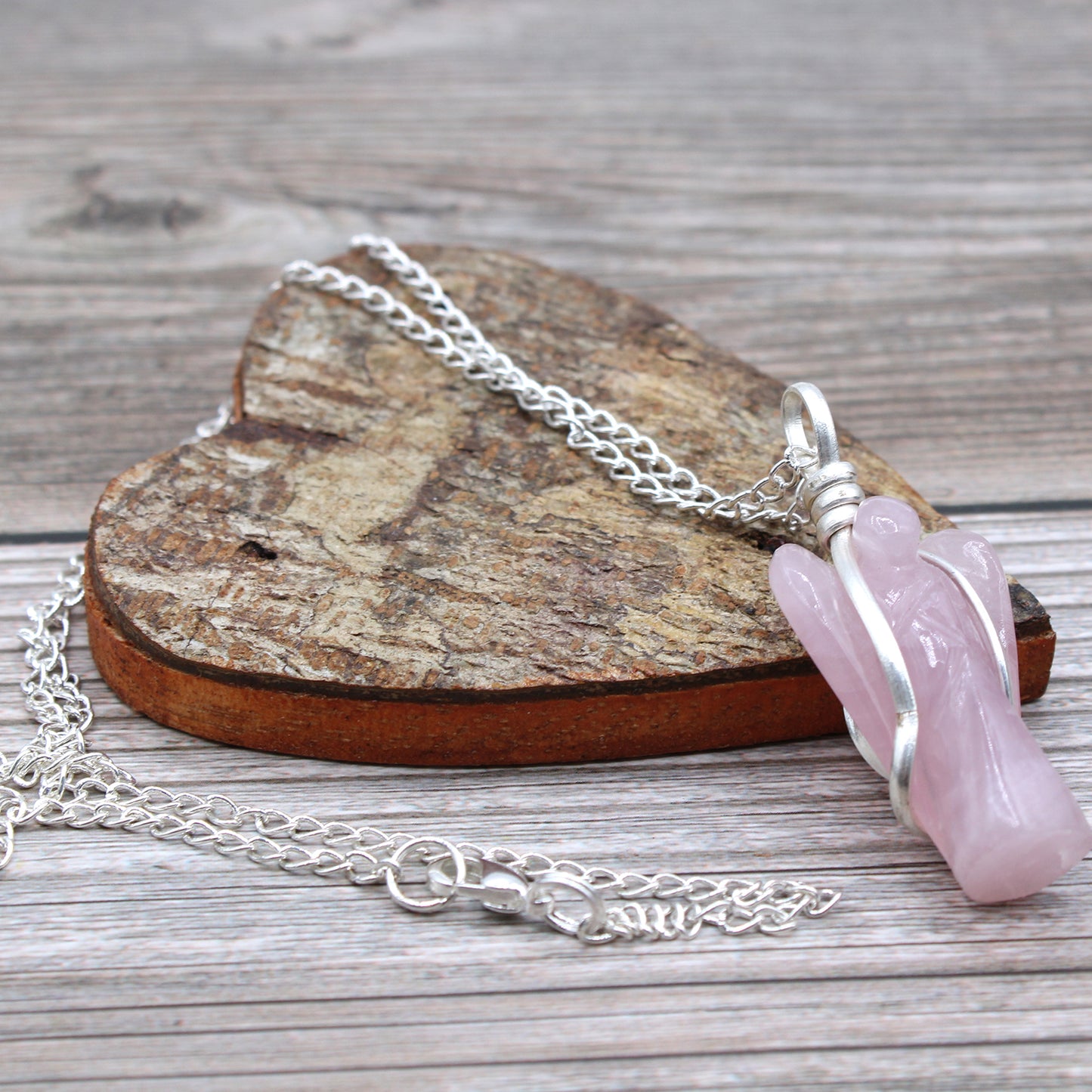Pendentif ange gardien avec pierres précieuses - Quartz rose