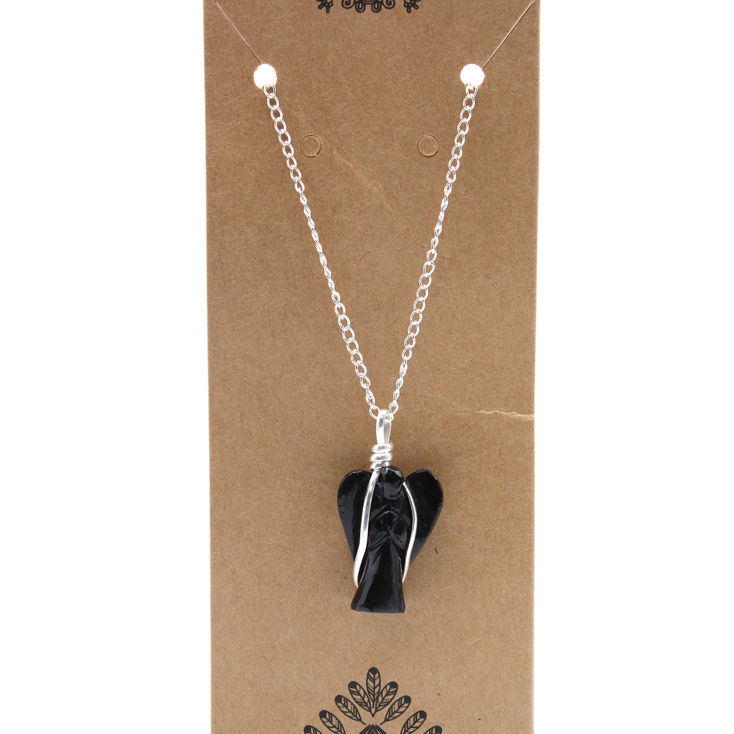 Pendentif ange gardien en pierre précieuse - Agate noire