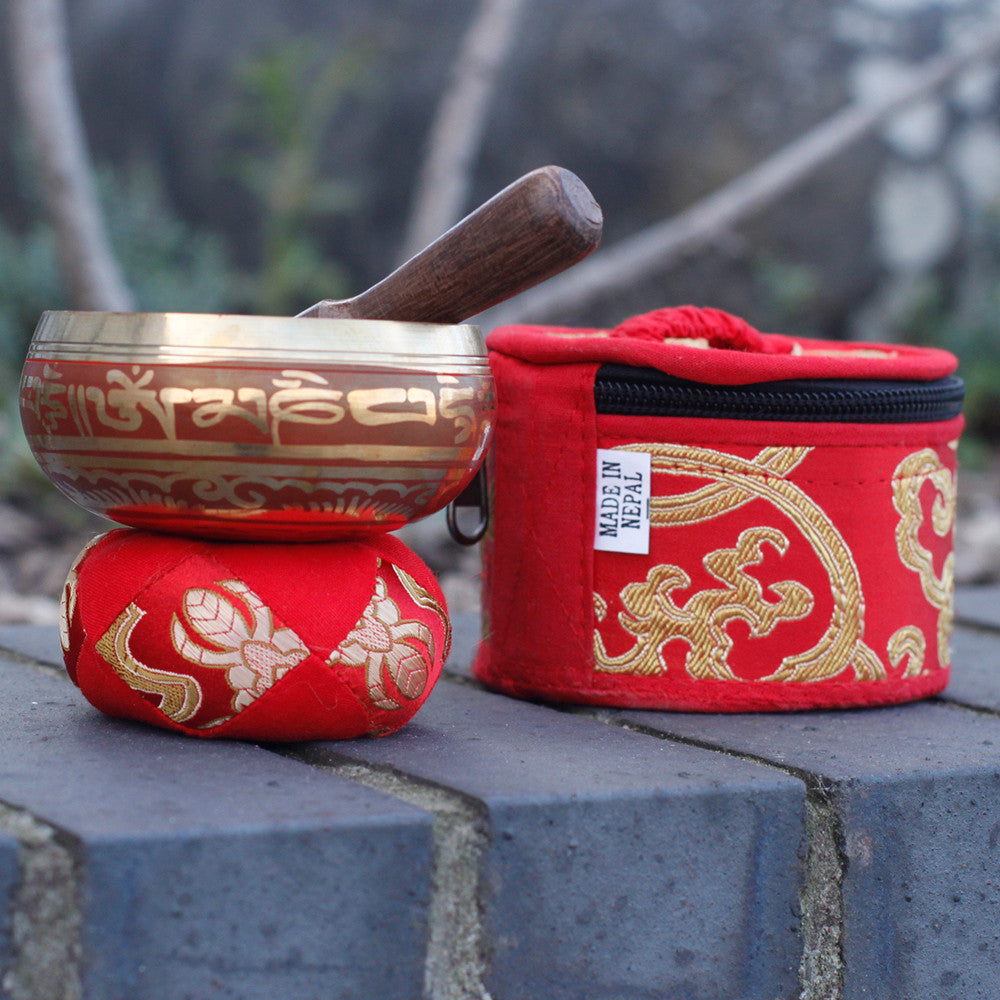 Coffret cadeau mini bol chantant tibétain - Rouge
