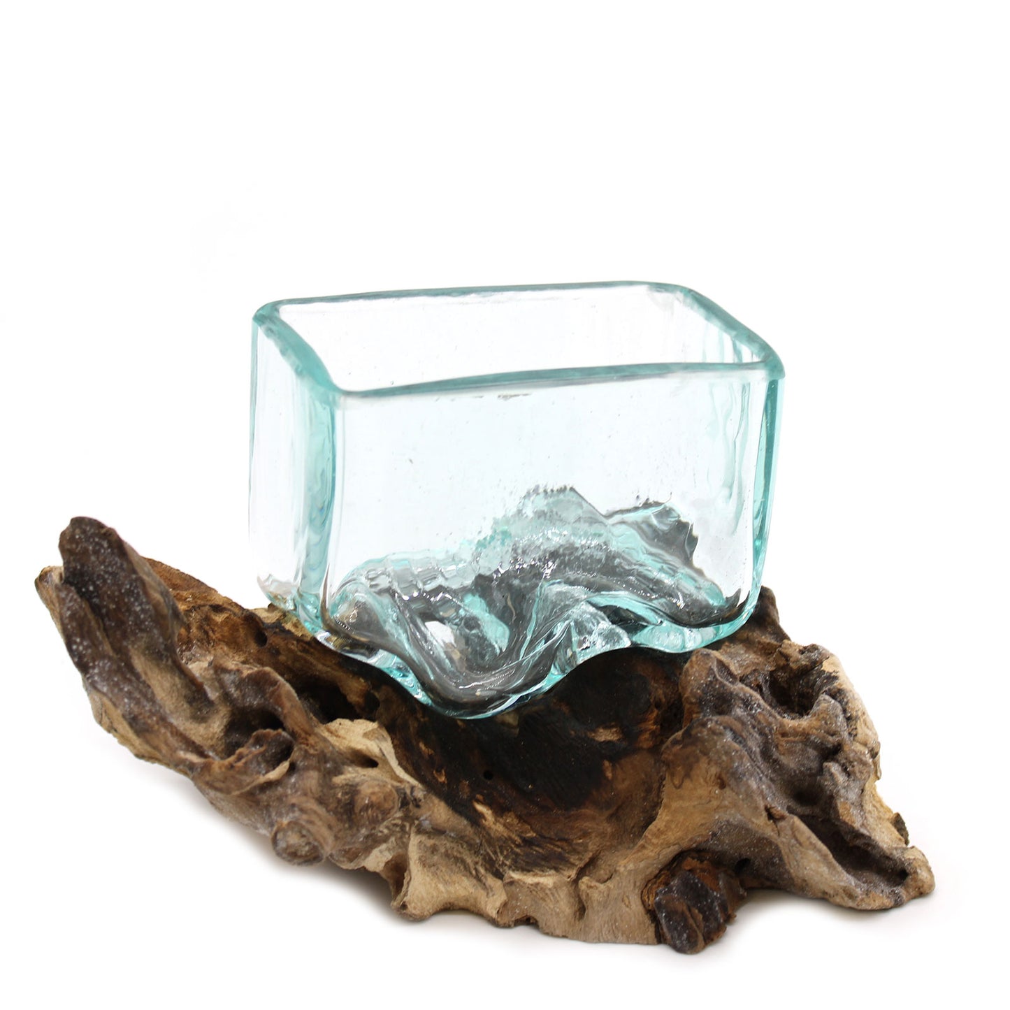 Cuve en verre fusionné sur bois avec support - Petit bol