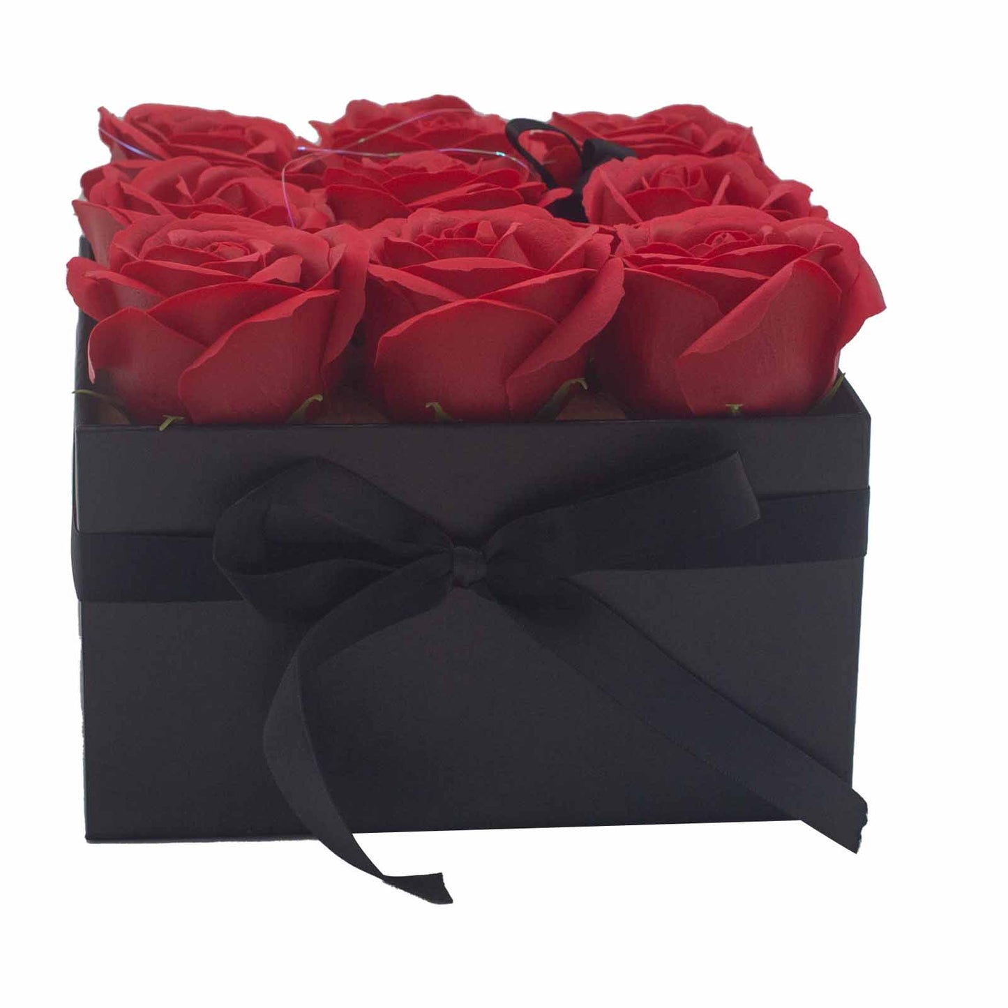 Coffret cadeau - Fleur de savon 9 roses rouges - Carré