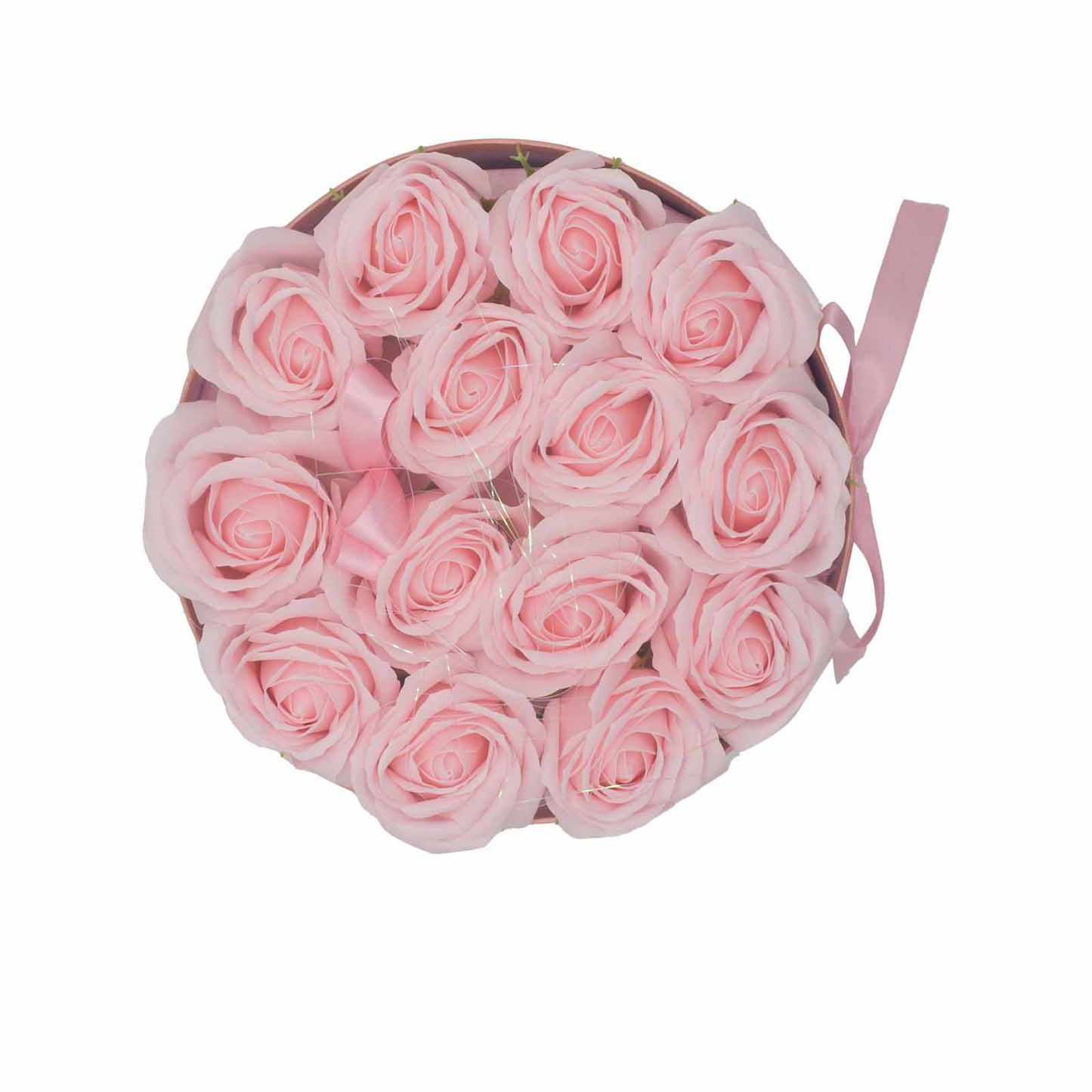 Coffret cadeau - Fleur de savon 14 roses roses - rond