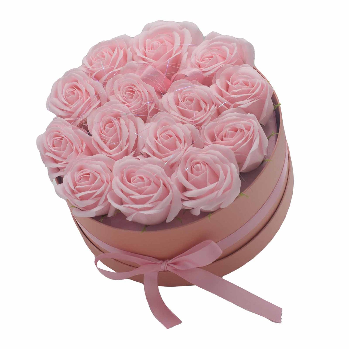 Coffret cadeau - Fleur de savon 14 roses roses - rond