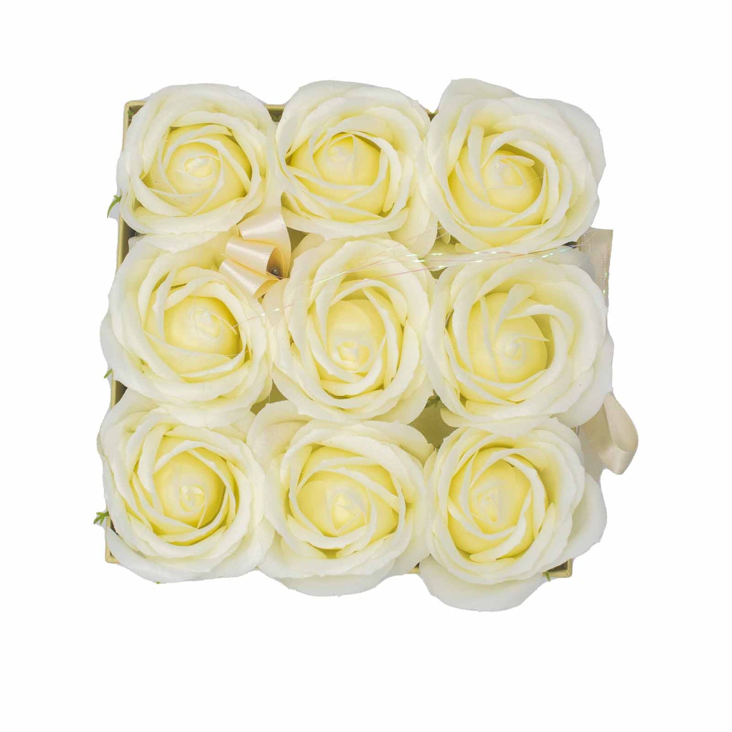 Coffret cadeau - Fleur de savon 9 roses crème - Carré