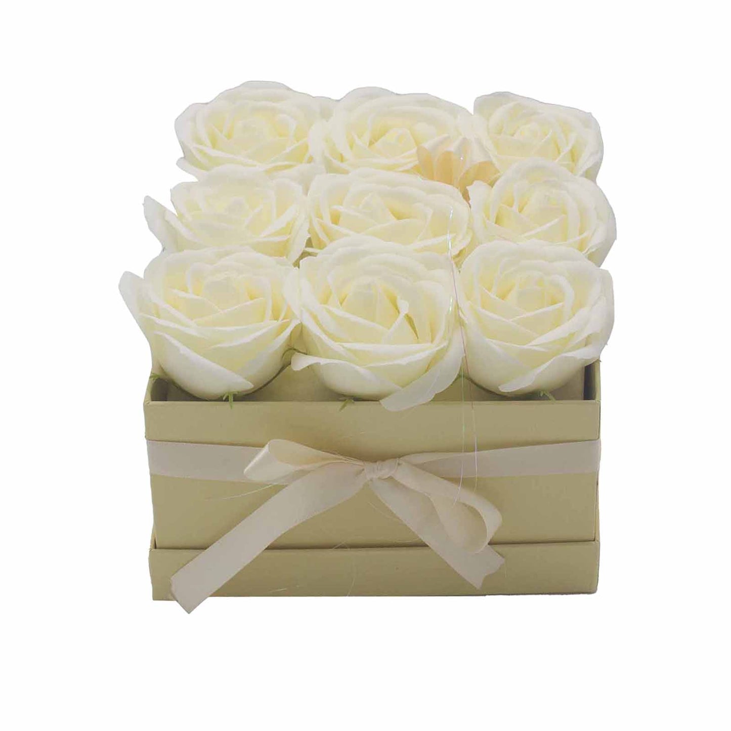 Coffret cadeau - Fleur de savon 9 roses crème - Carré