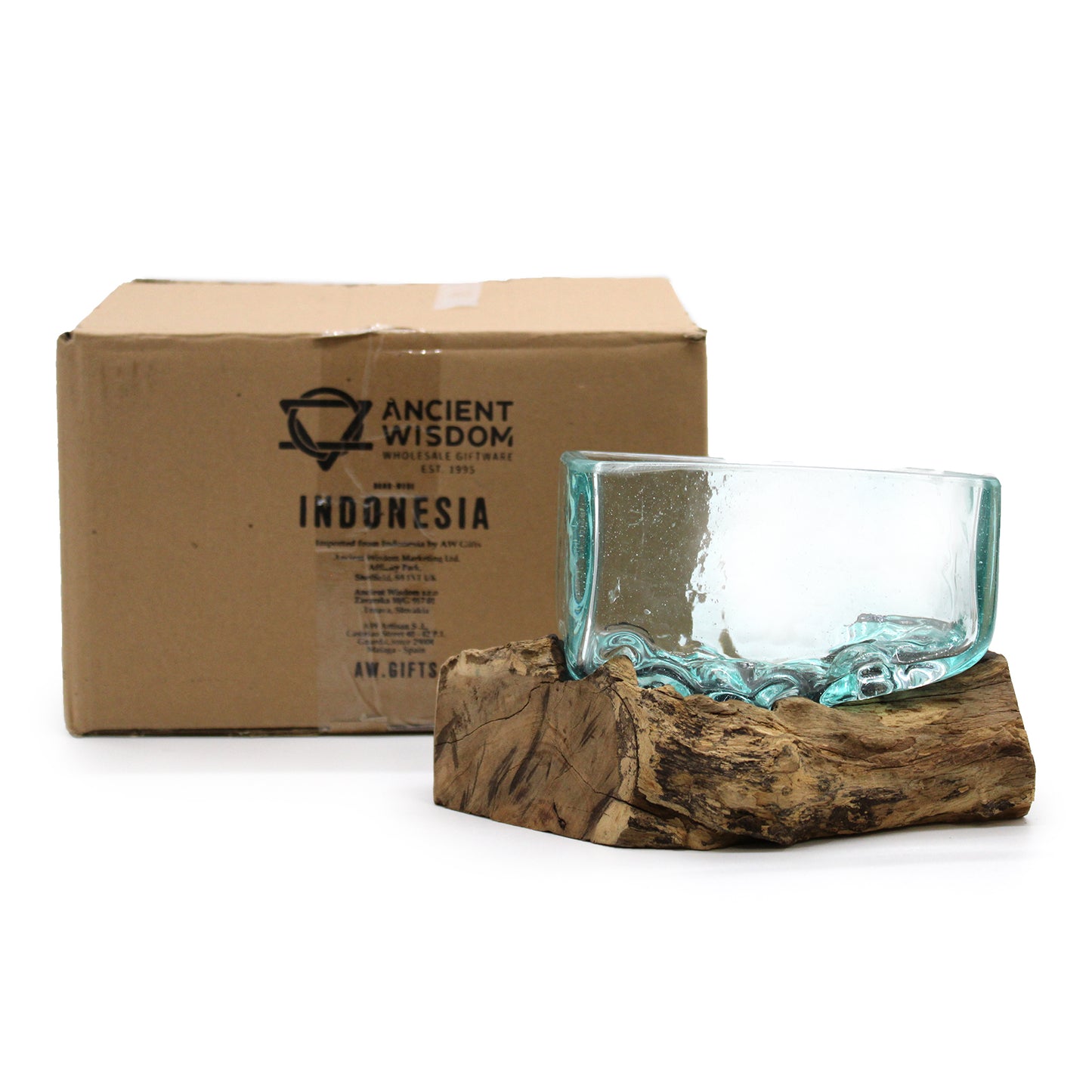 Cuve en verre fusionné sur bois avec support - Bol moyen