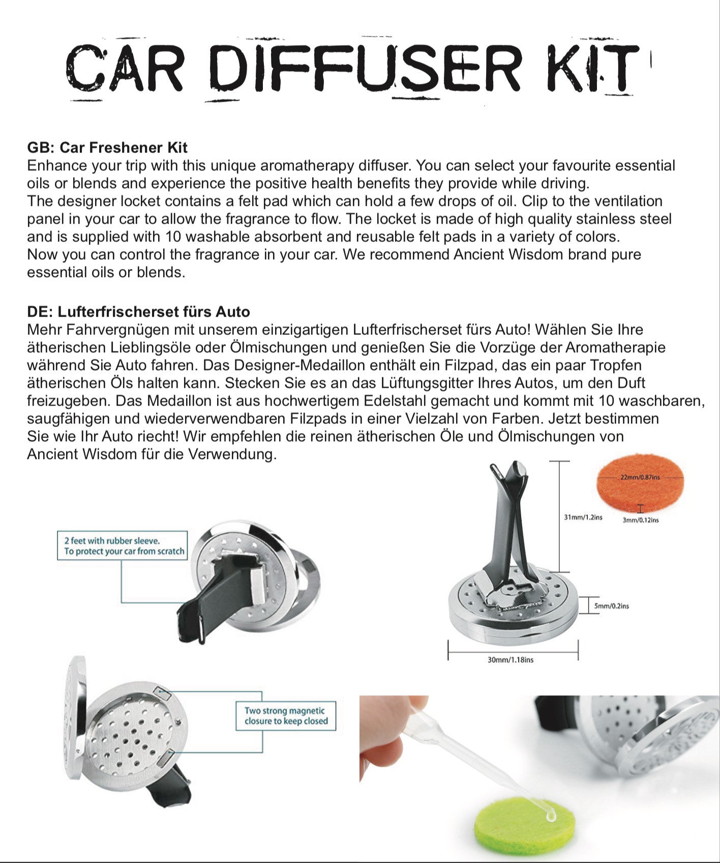 Kit diffuseur pour voiture - Fleur de vie - 30 mm