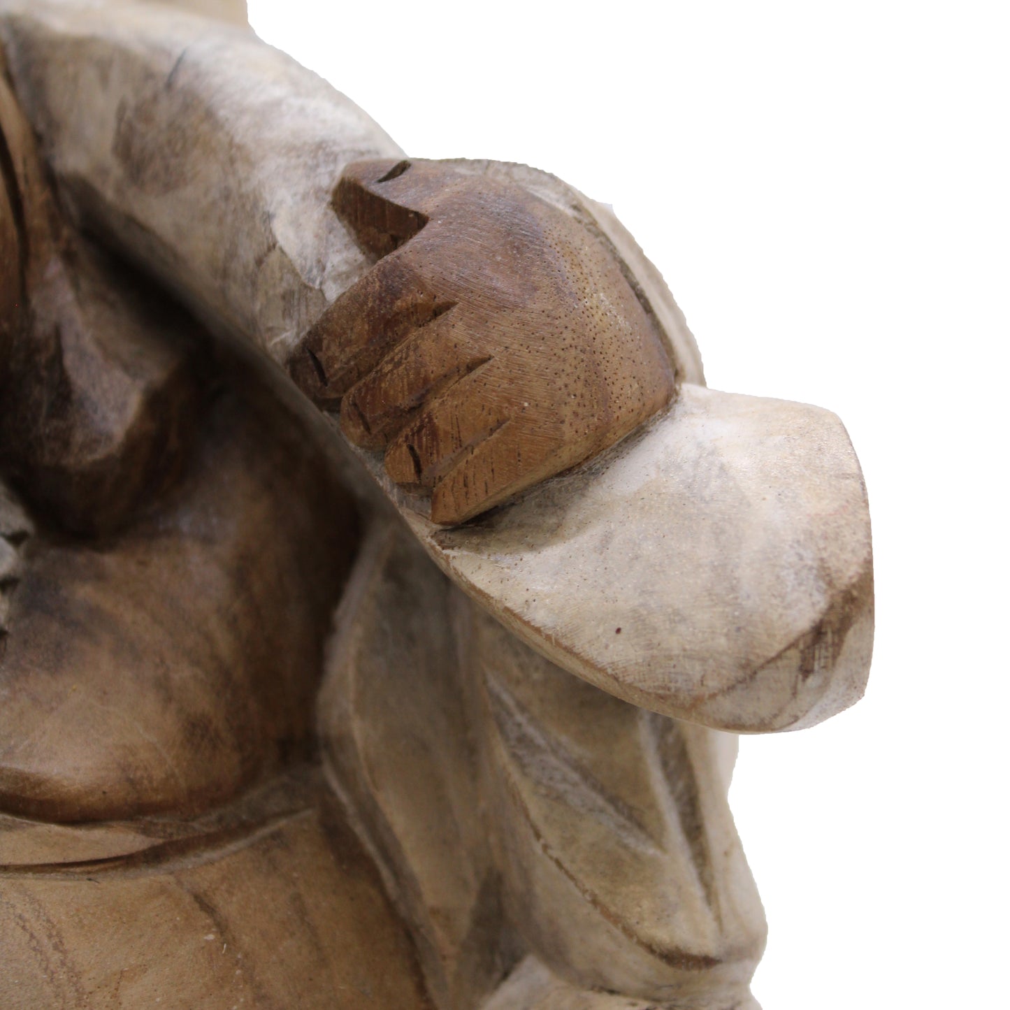 Bouddha heureux en bois - Blanchi à la chaux 30 cm