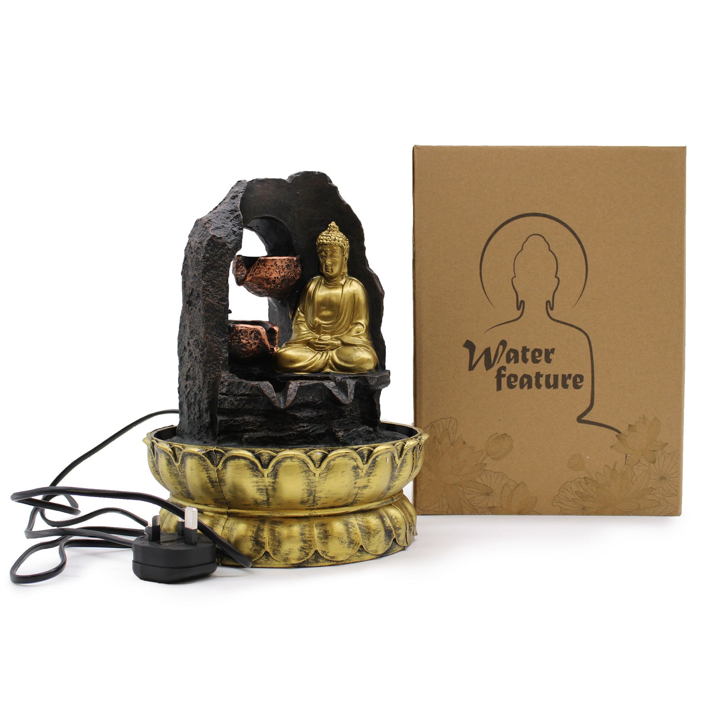 Fontaine à eau de table - 30 cm - Bouddha doré méditant