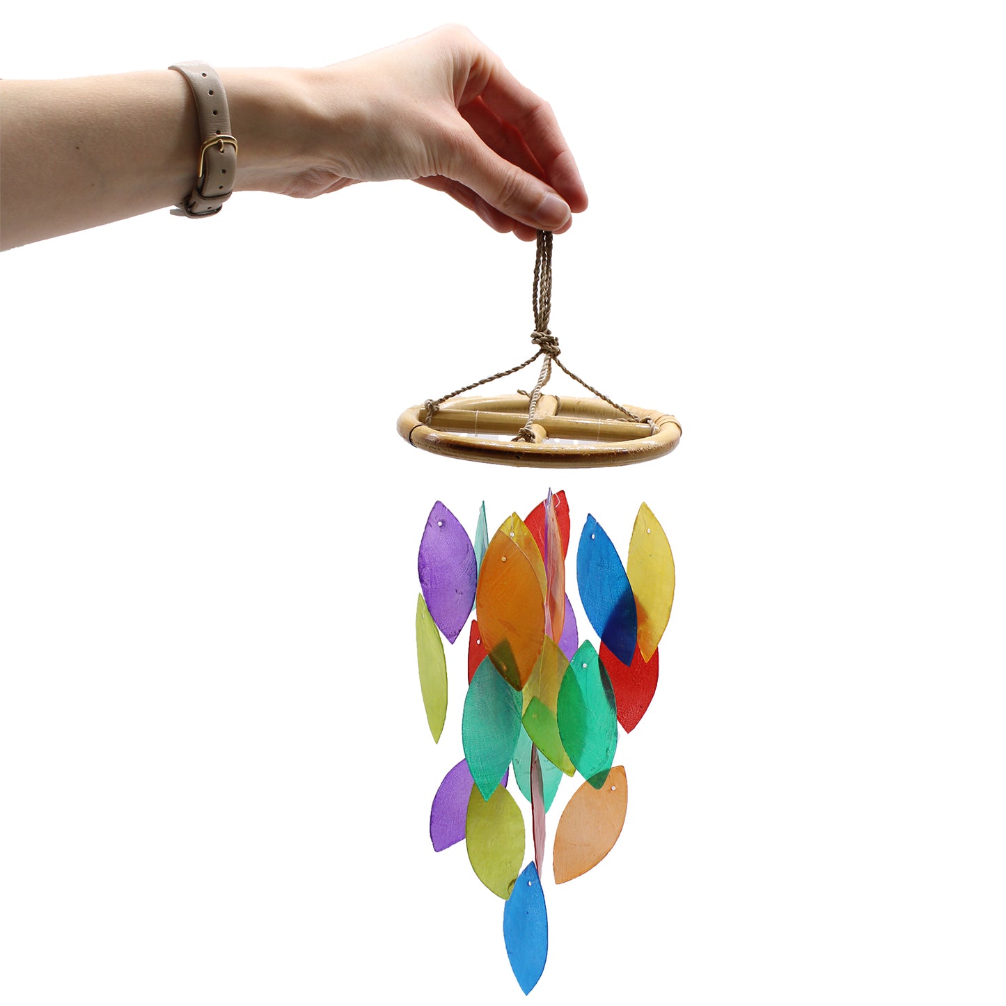 Carillon à vent en bois - Feuilles arc-en-ciel et bambou