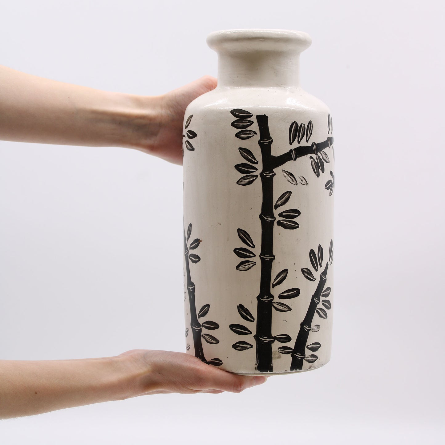 Vase rétro en céramique avec motif bambou - Naturel