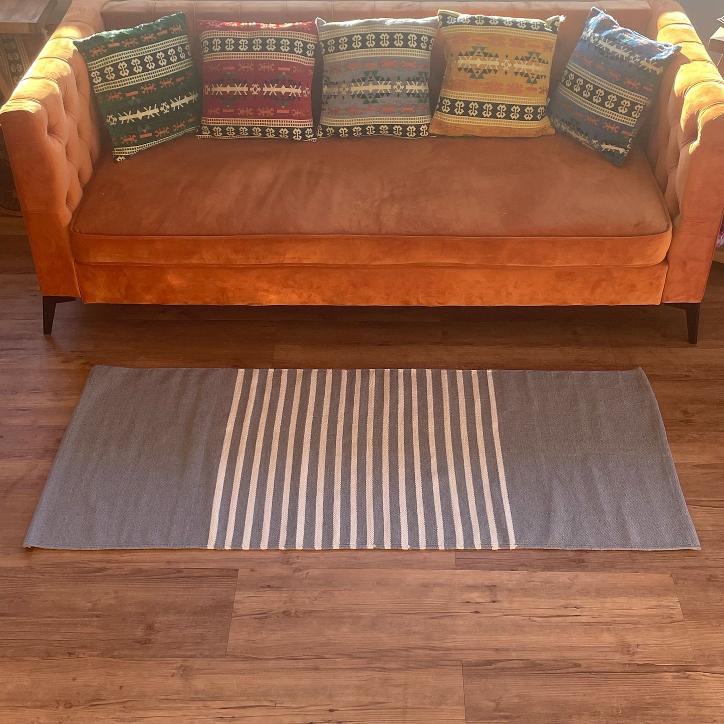 Tapis indien en coton - 70x170cm - Gris
