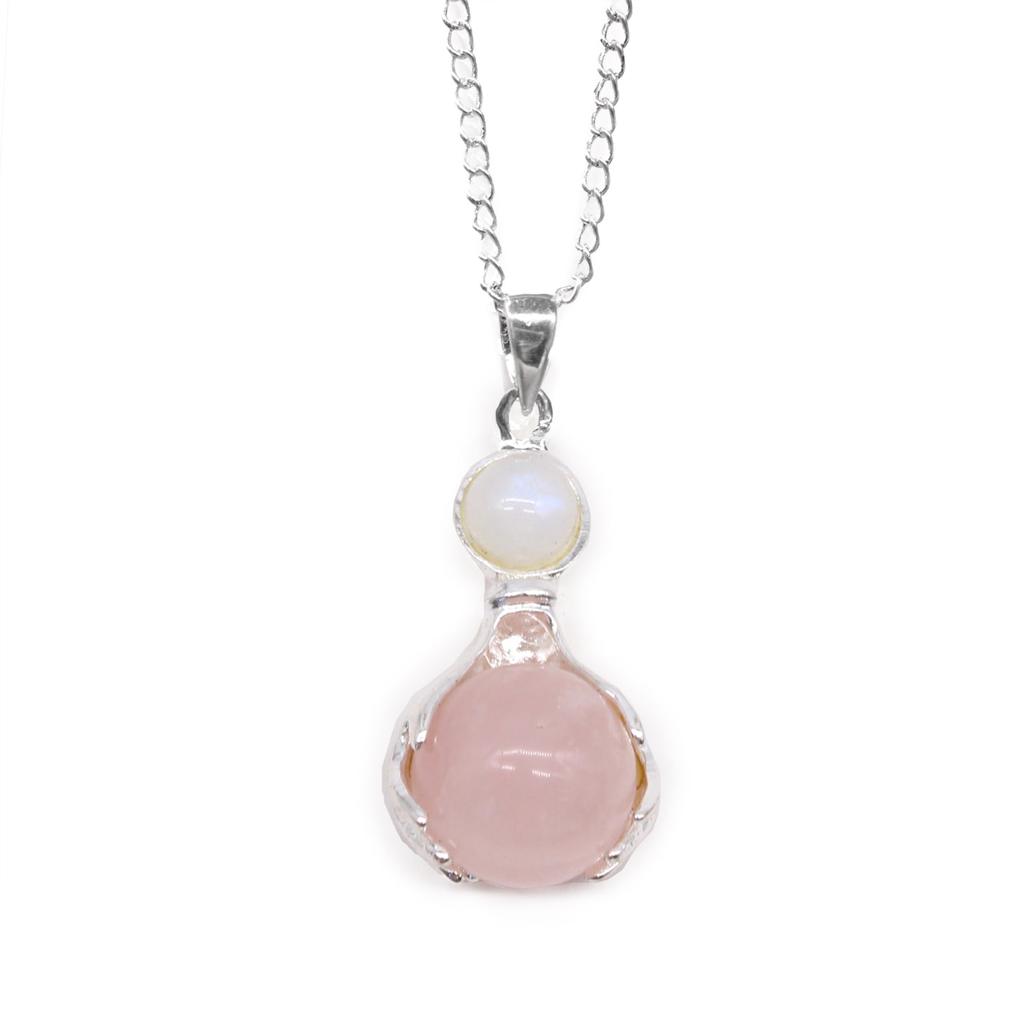 Pendentif « Mains de guérison » en pierre précieuse – Quartz rose