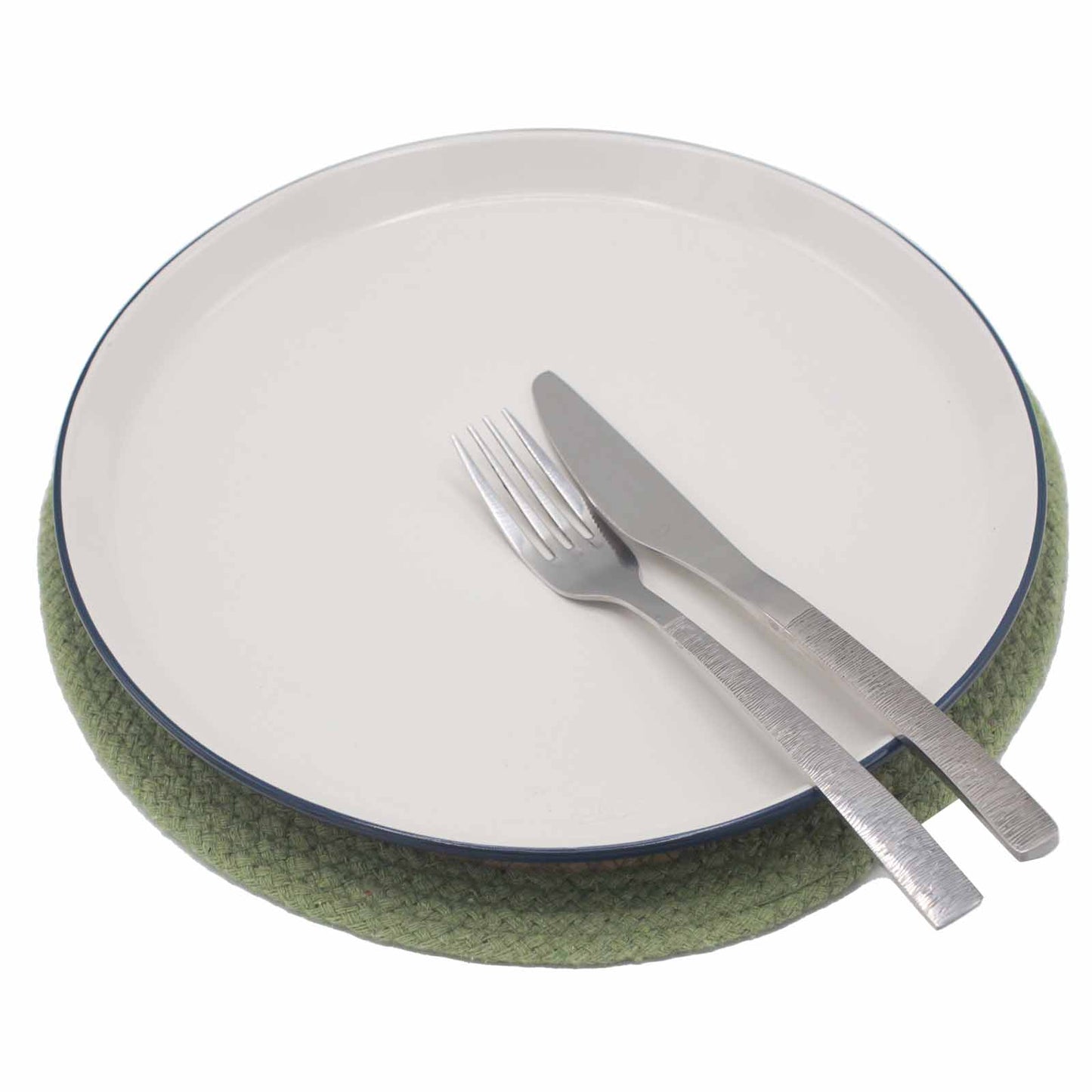 Set de table naturel - Jute et coton 30 cm - Bordure olive
