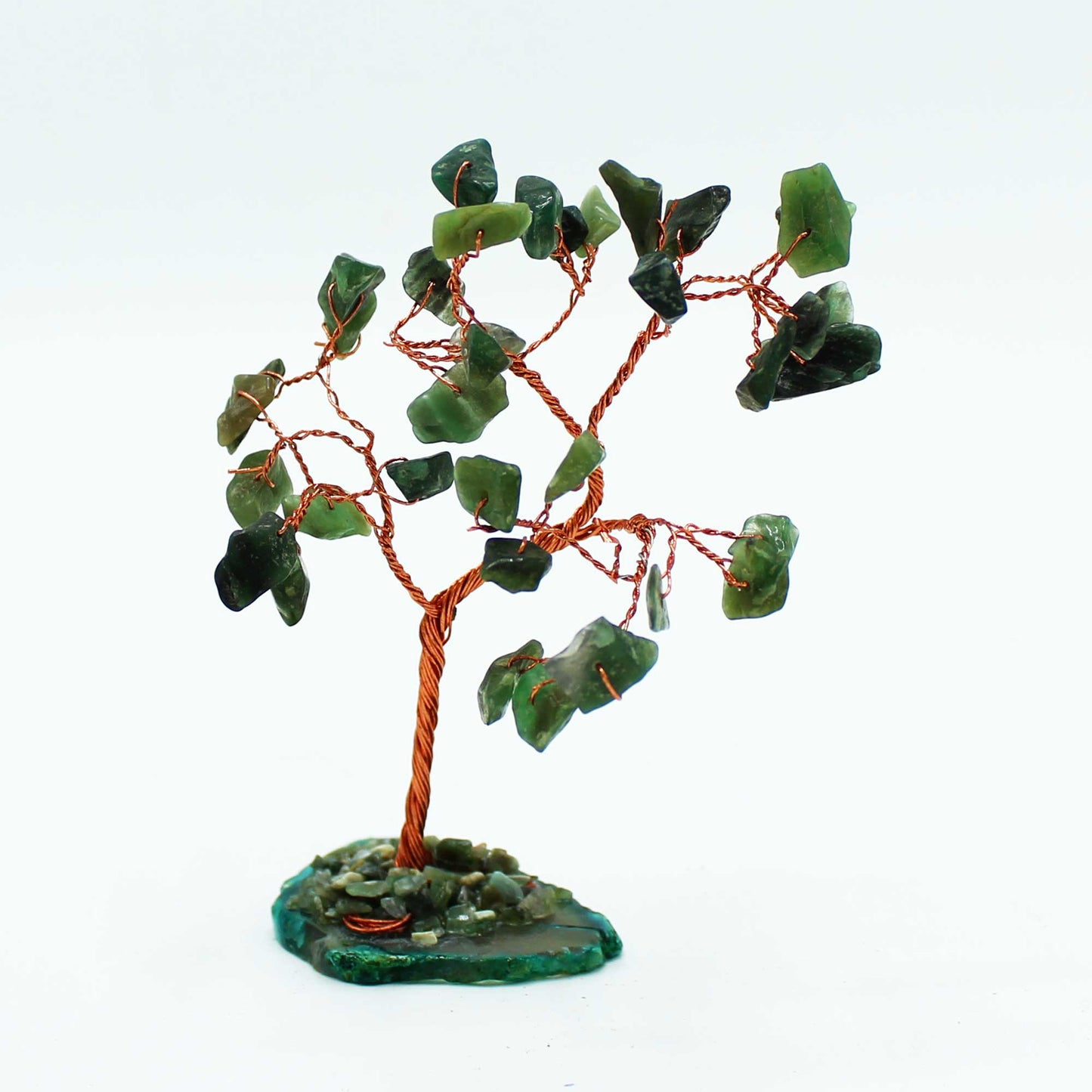 Arbre à pierres précieuses : Aventurine verte sur base d'agate verte (35 pierres)