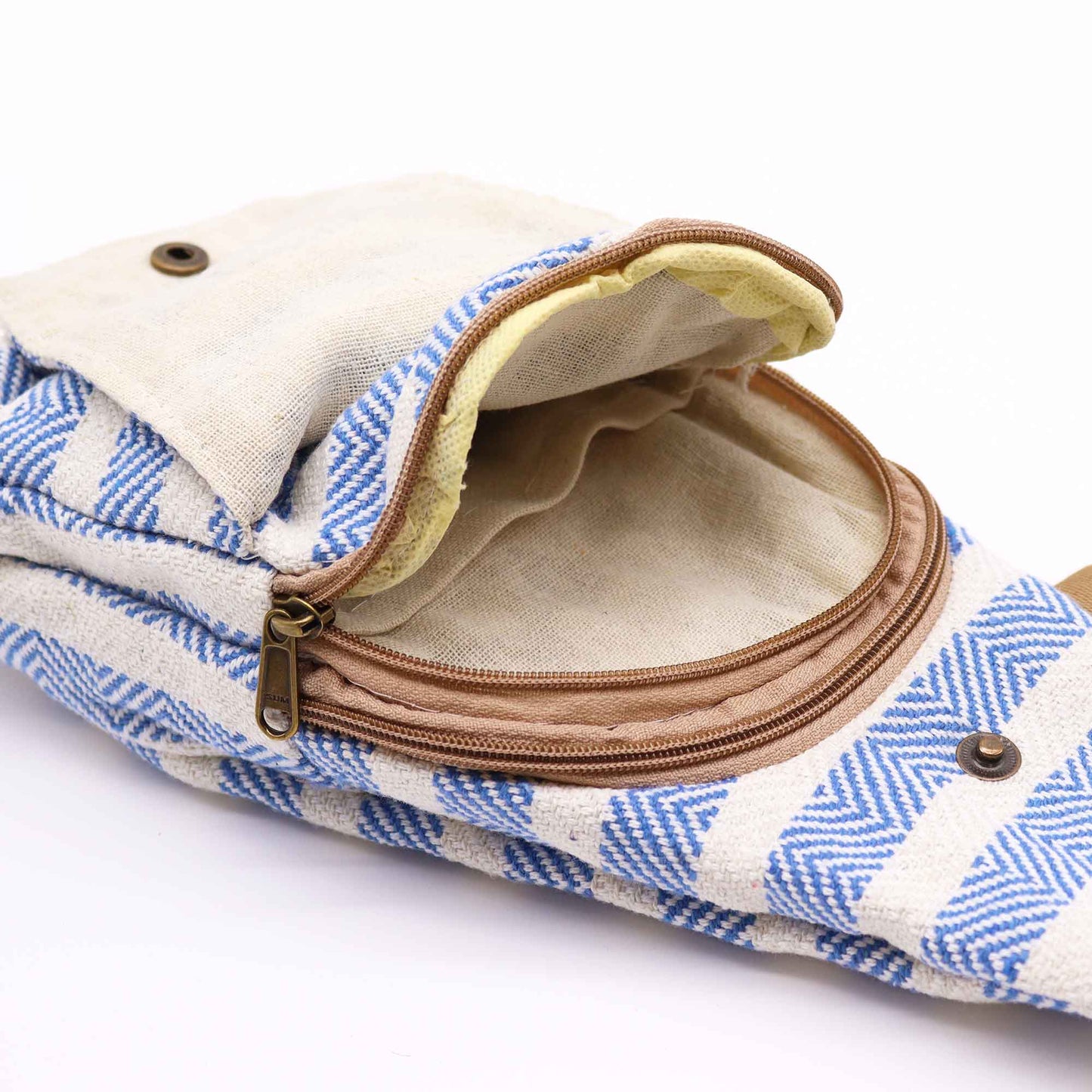 Sac bandoulière en coton naturel - Bleu et blanc