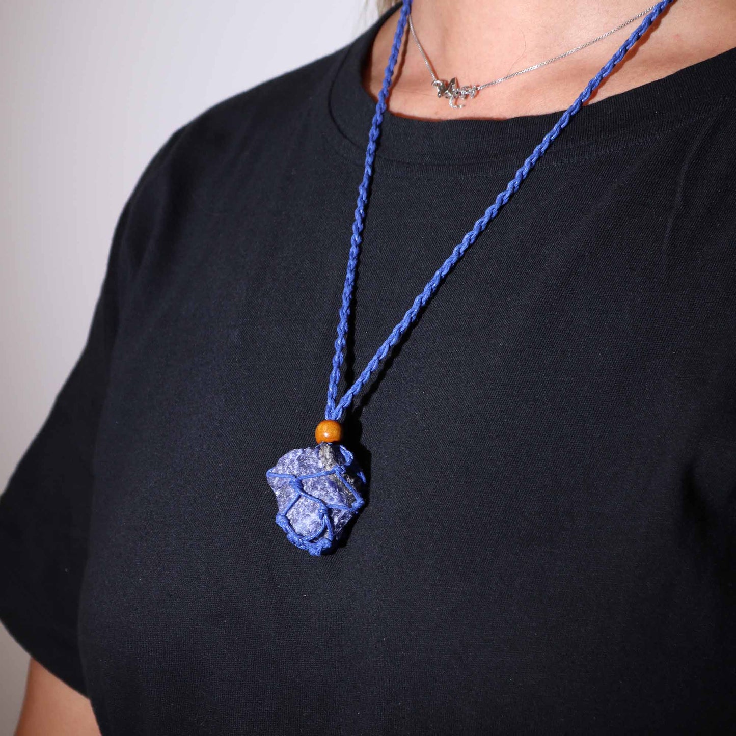 Collier en pierres précieuses cordons 45 cm - Bleu marine