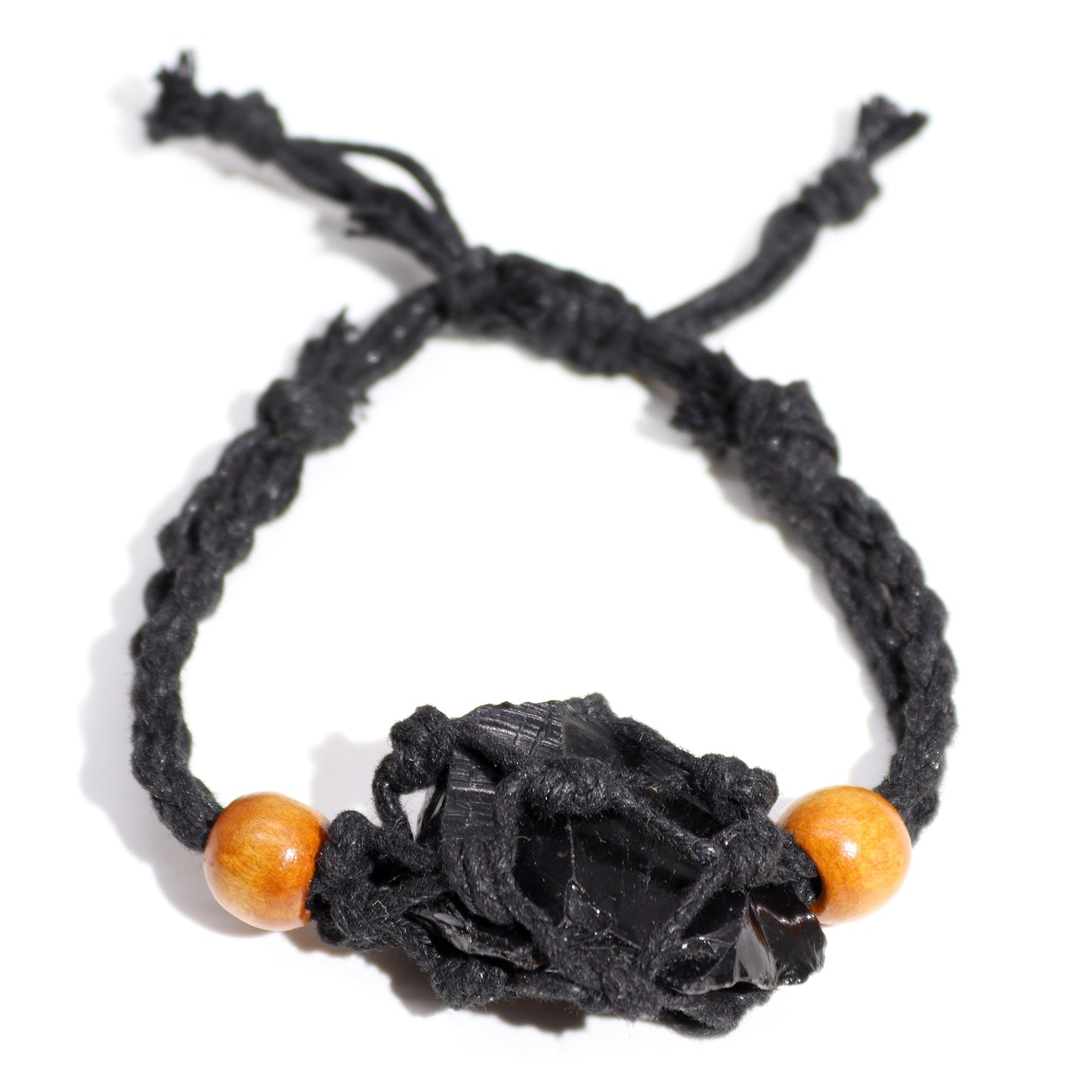 Bracelet en macramé et pierres précieuses 20-28 cm - Noir