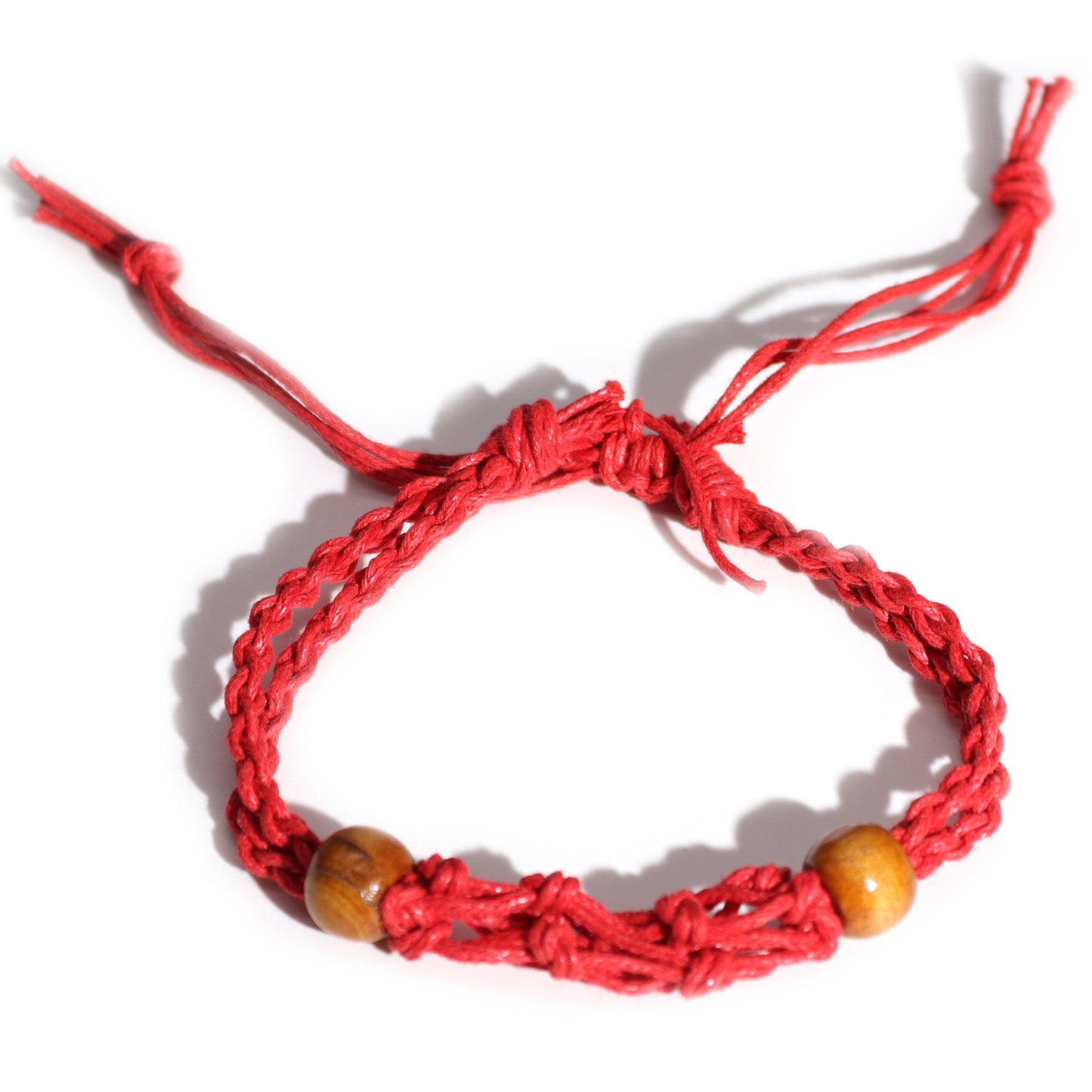 Bracelet en macramé et pierres précieuses 20-28 cm - Rouge