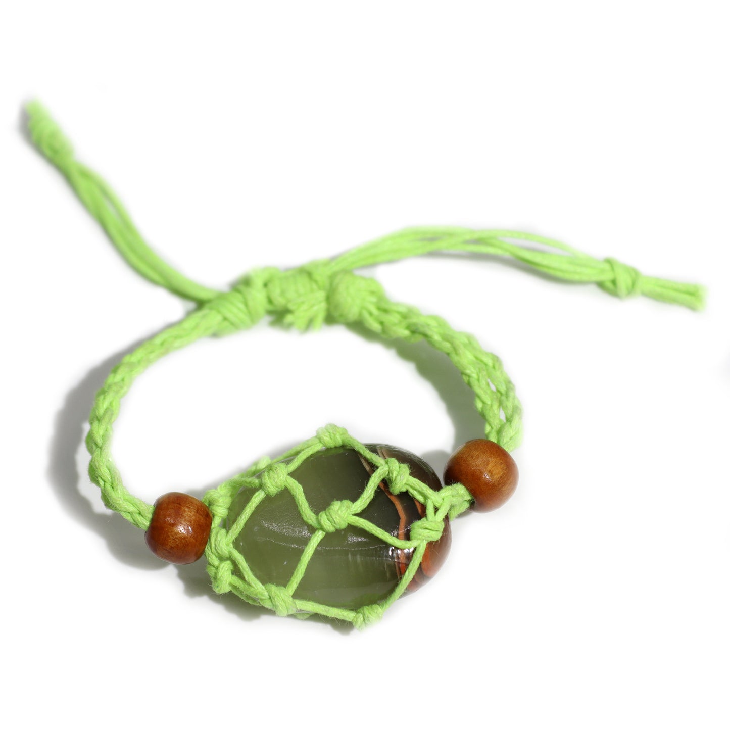 Bracelet en macramé et pierres précieuses 20-28 cm - Vert