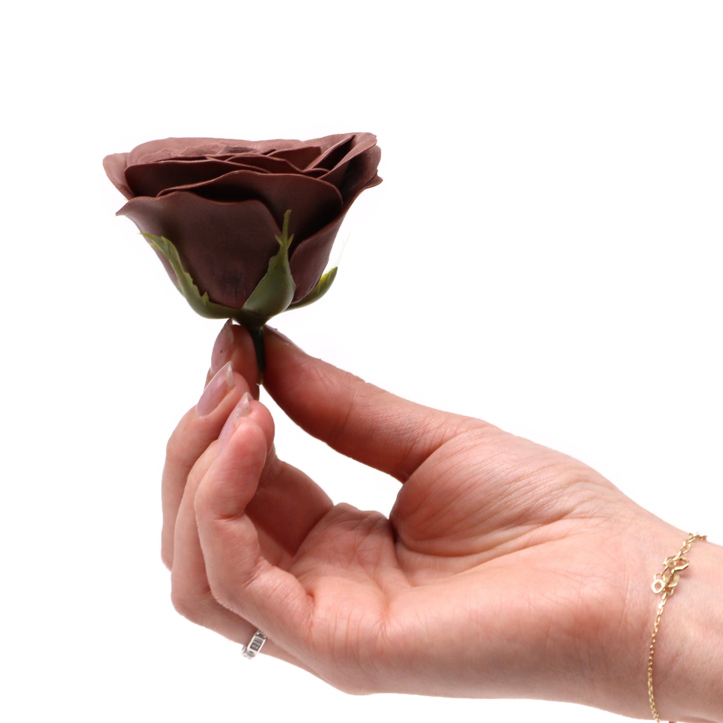 Fleur de savon artisanale - Grande rose vintage - Chocolat