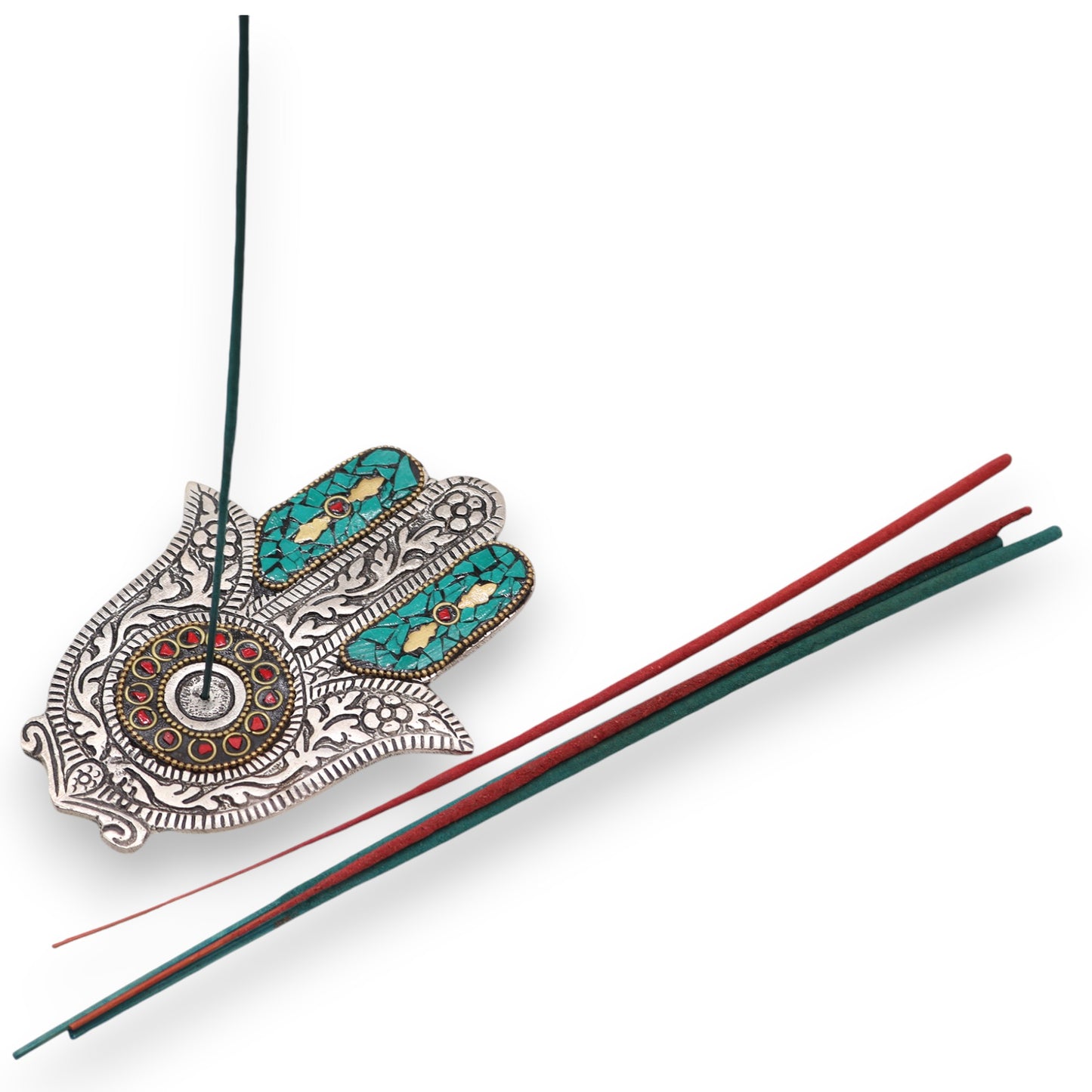 Petit porte-encens Hamsa vert 13 x 5,5 cm