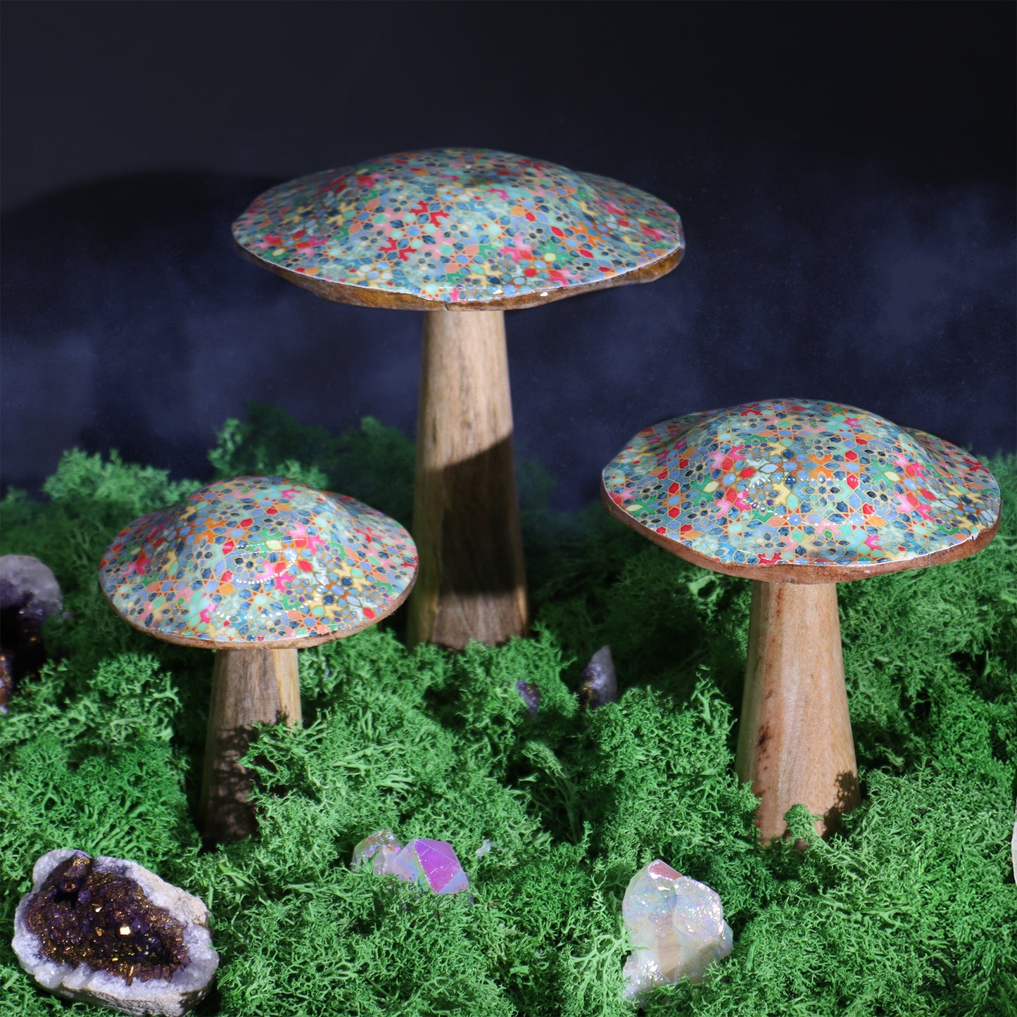 Petit champignon - 10 cm - Motif carreaux méditerranéens