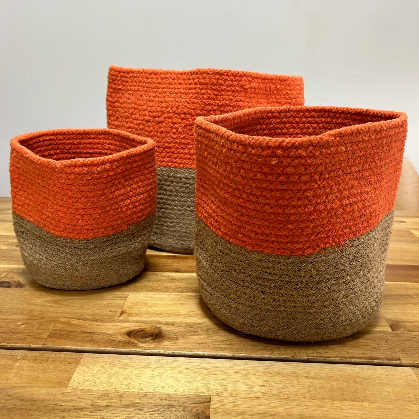 Lot de 3 paniers en coton et jute - Orange