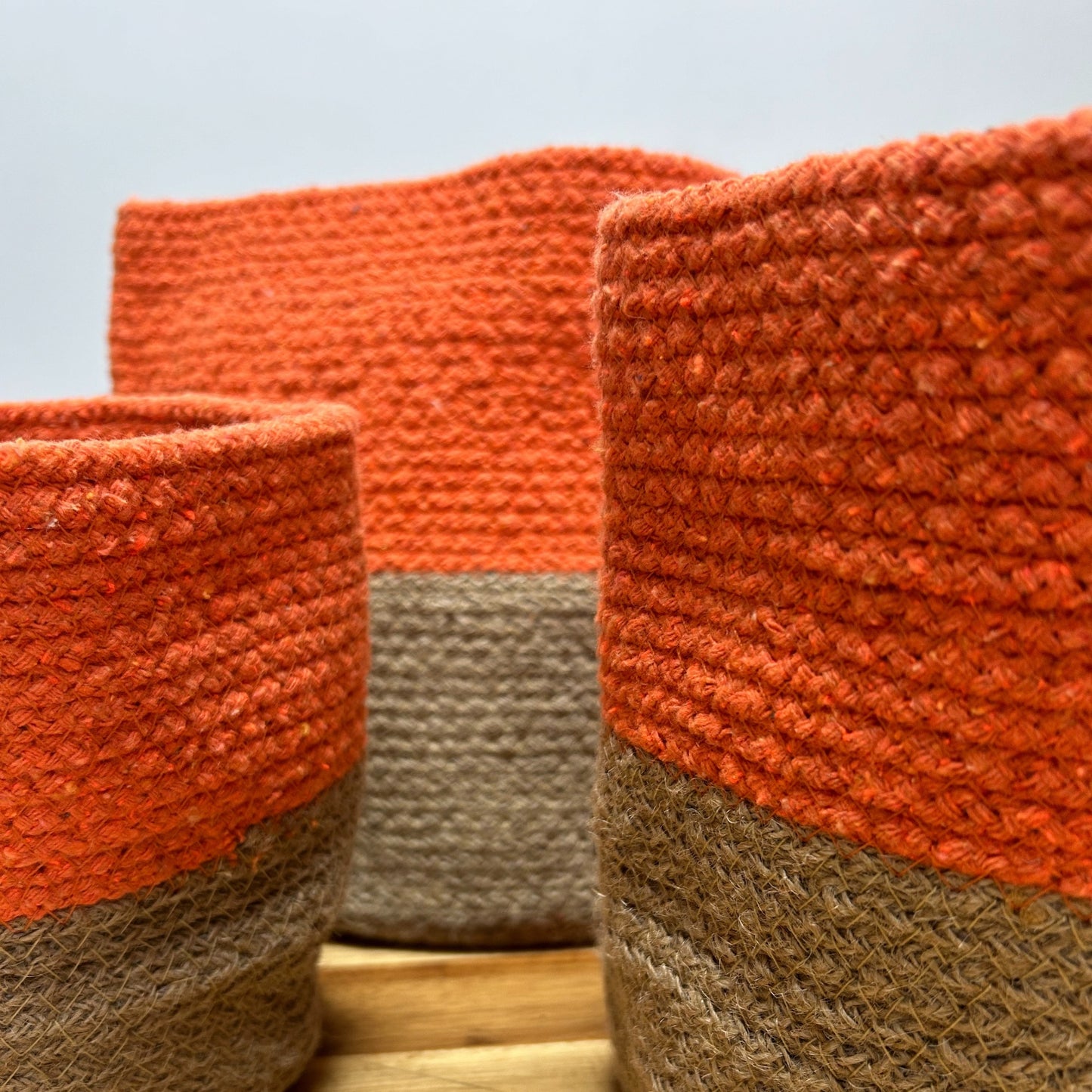 Lot de 3 paniers en coton et jute - Orange