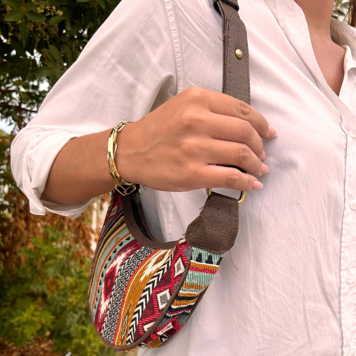 Sac hobo Jacquard - Tons marron foncé (bandoulière marron)