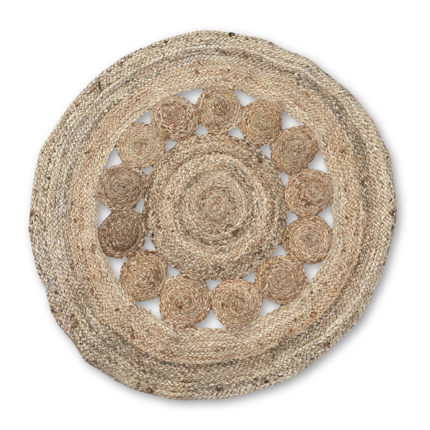 Tapis rond en jute souple, cercles intérieurs, 90 cm