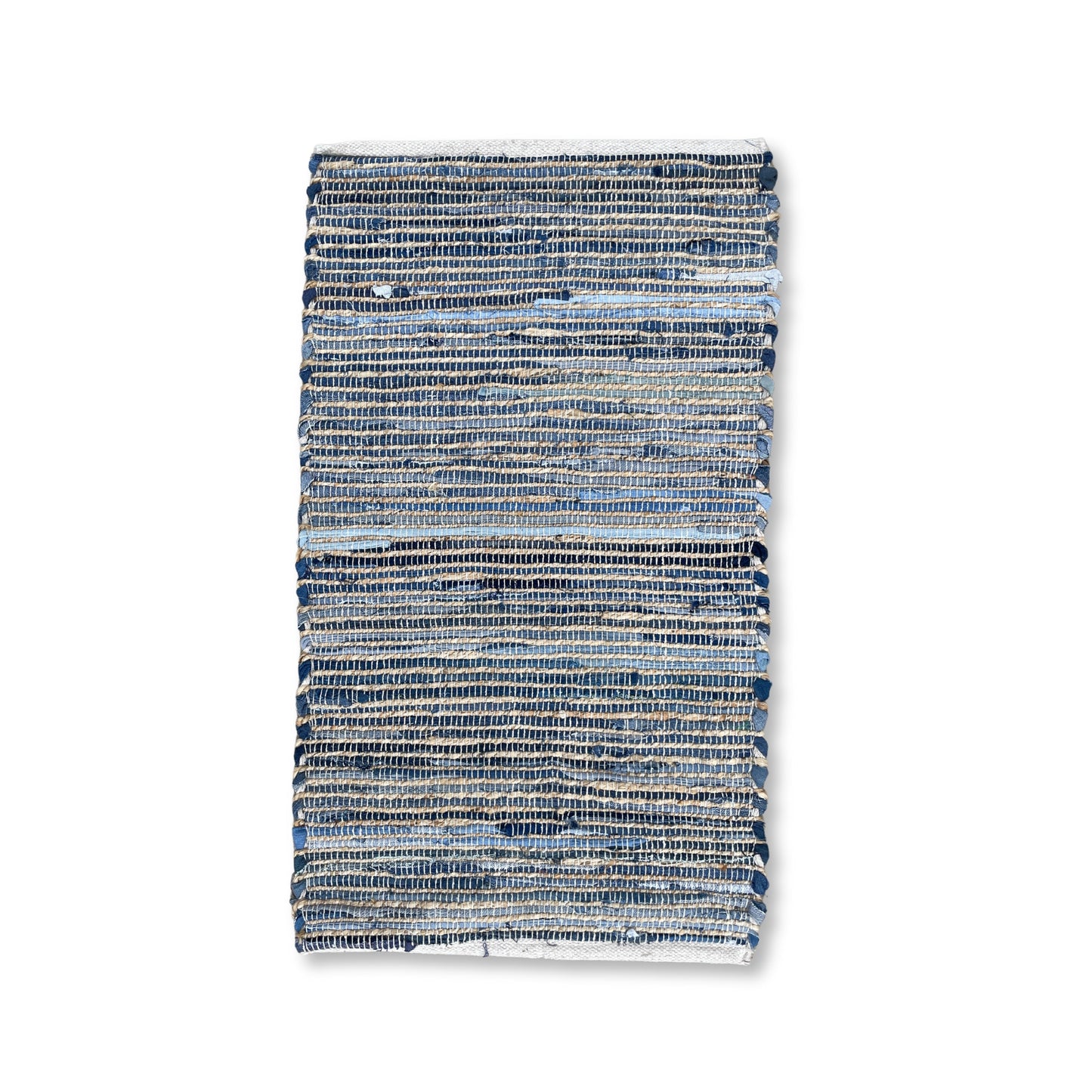 Petit tapis en jute de coton recyclé - 50x90cm - Bleu