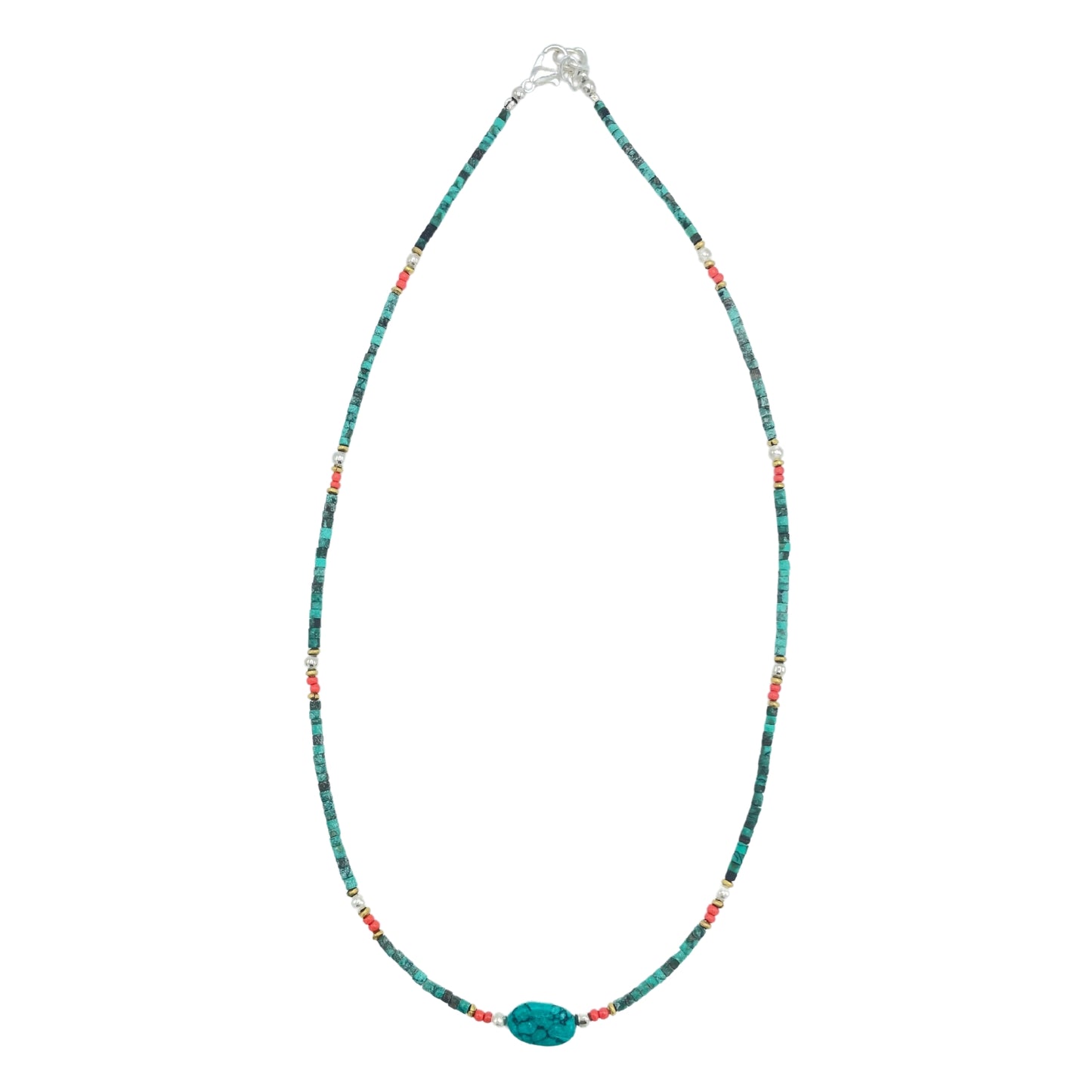 Collier népalais en pierres précieuses extra-fines - Turquoise et pierre