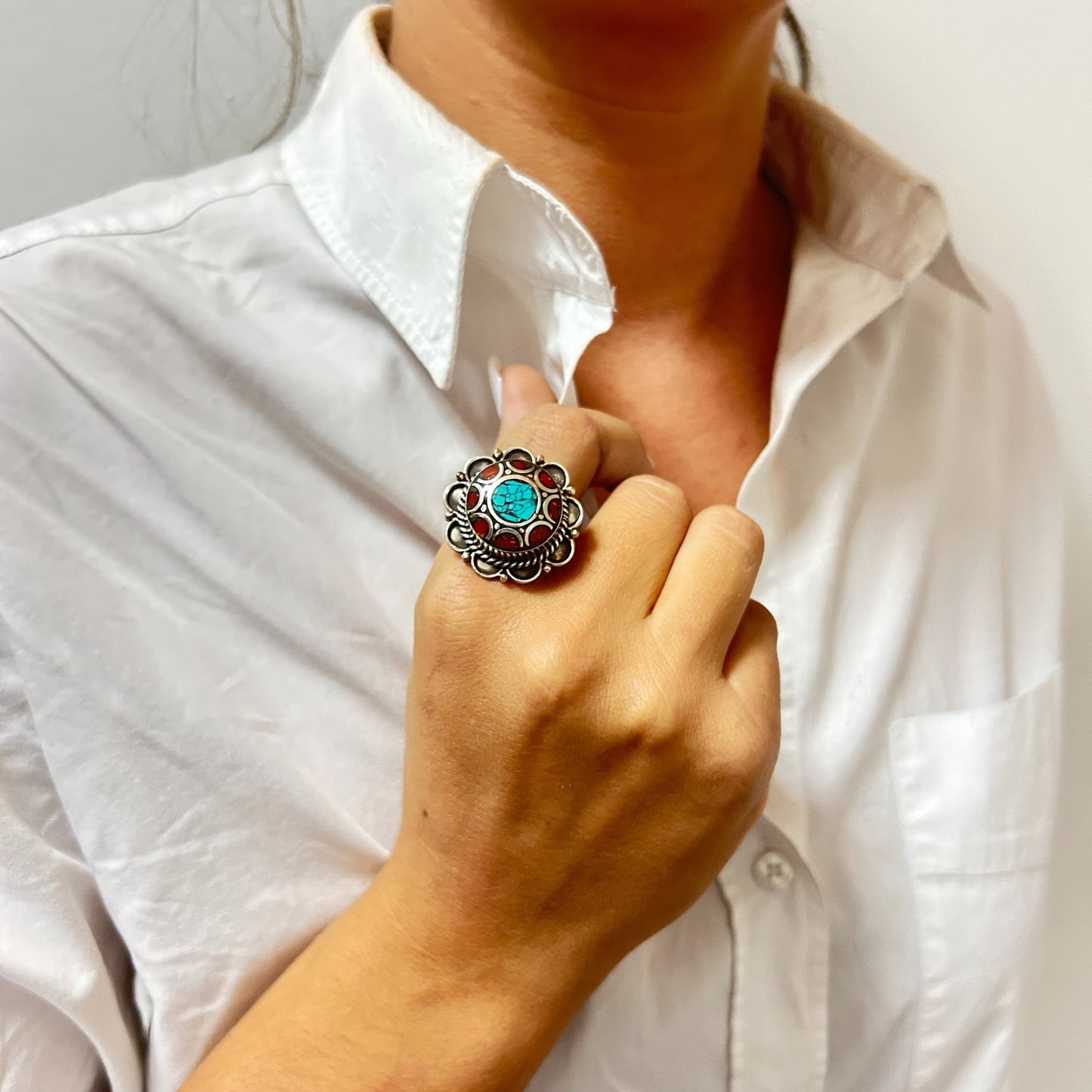 4 x Bague turquoise de style népalais (4 styles)