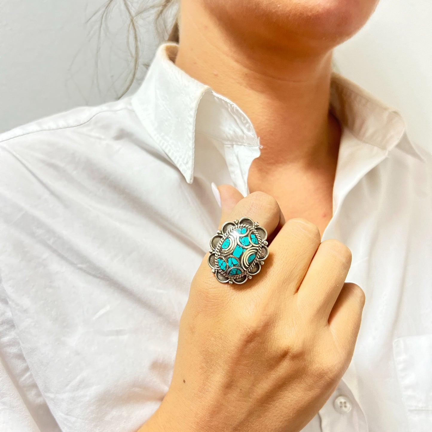 4 x Bague turquoise de style népalais (4 styles)
