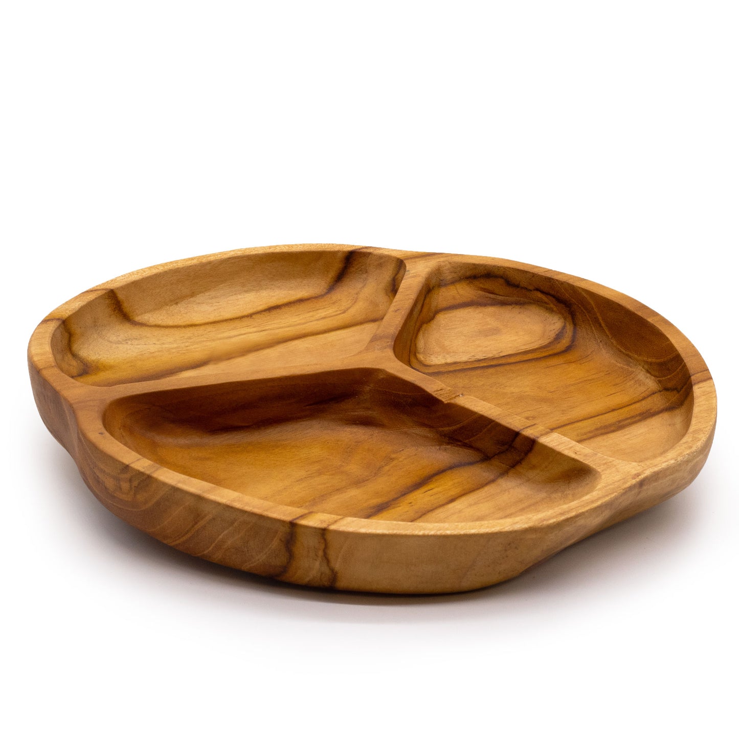 Coupe à fruits en bois de teck lisse à trois sections - 30x4cm